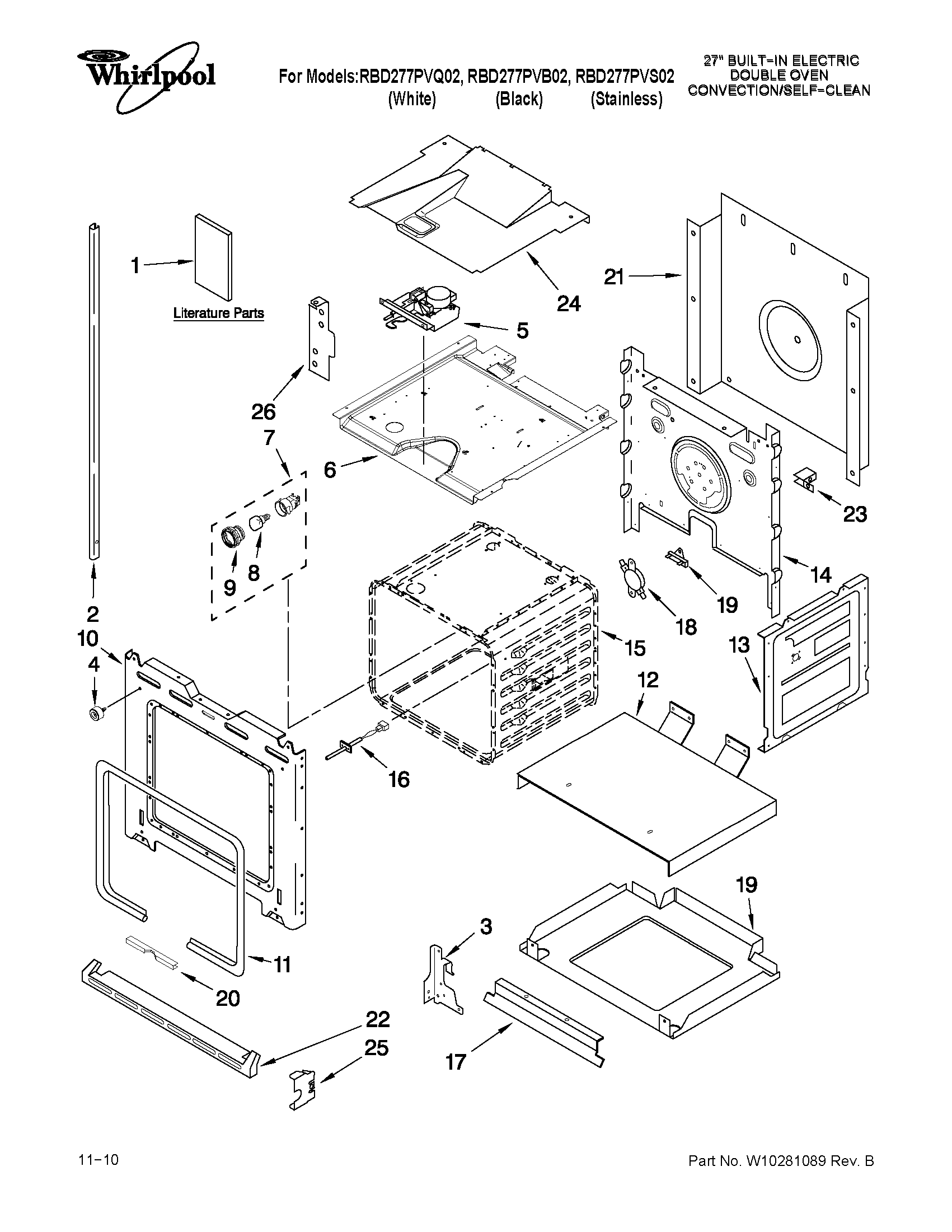 Whirlpool RBD277PVB02 lower oven parts diagram
