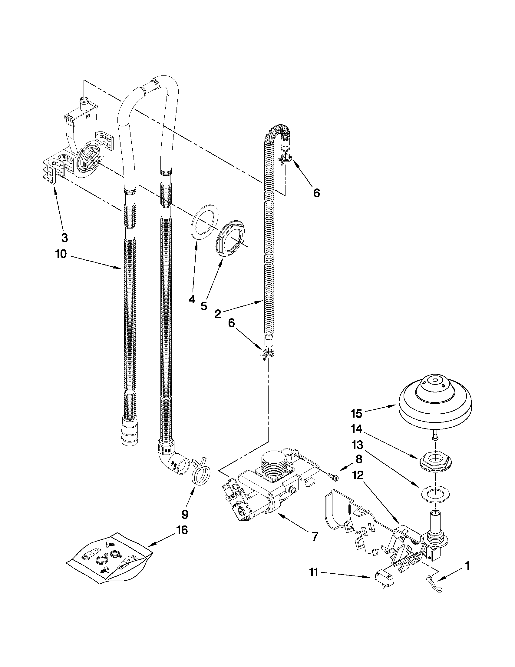 Whirlpool GU3000XTXQ1 fill, drain and overfill parts diagram