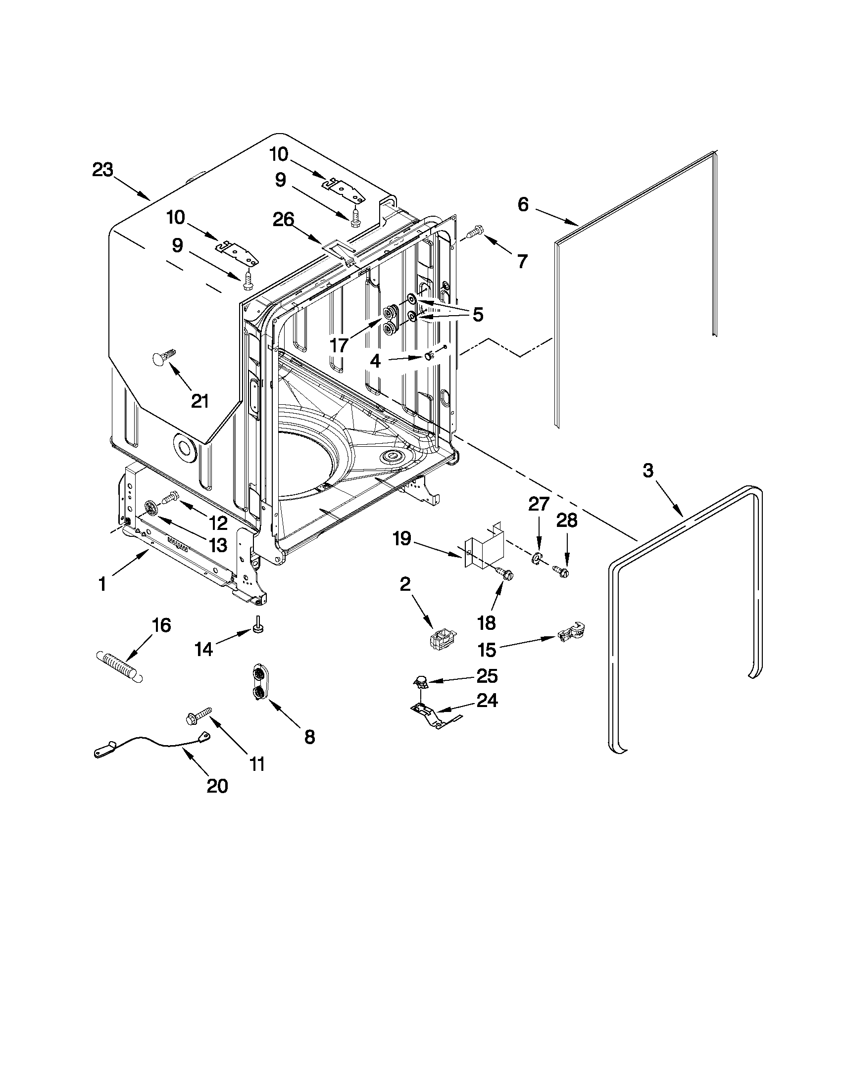 Whirlpool GU3000XTXQ1 tub and frame parts diagram
