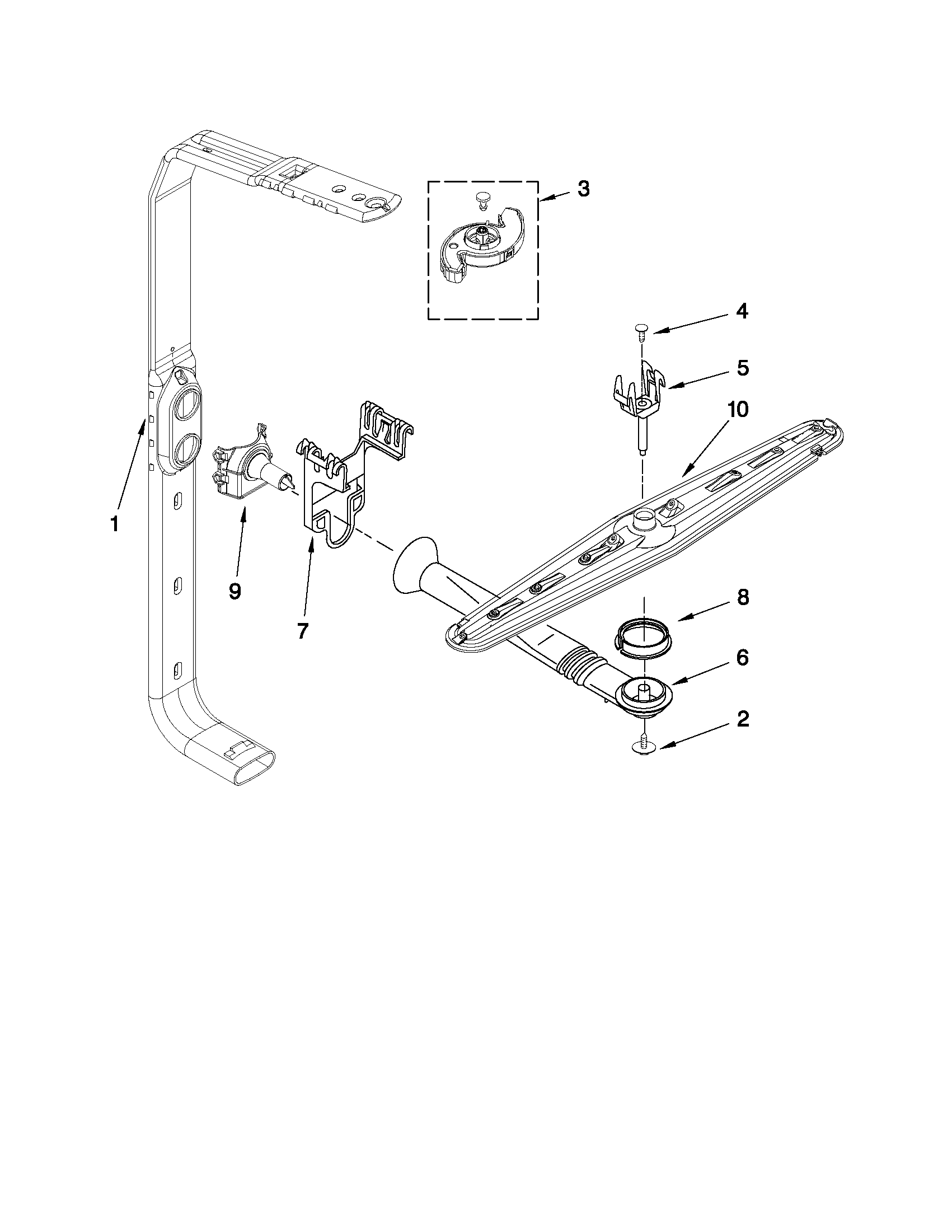 Whirlpool GU3000XTXQ1 upper wash and rinse parts diagram