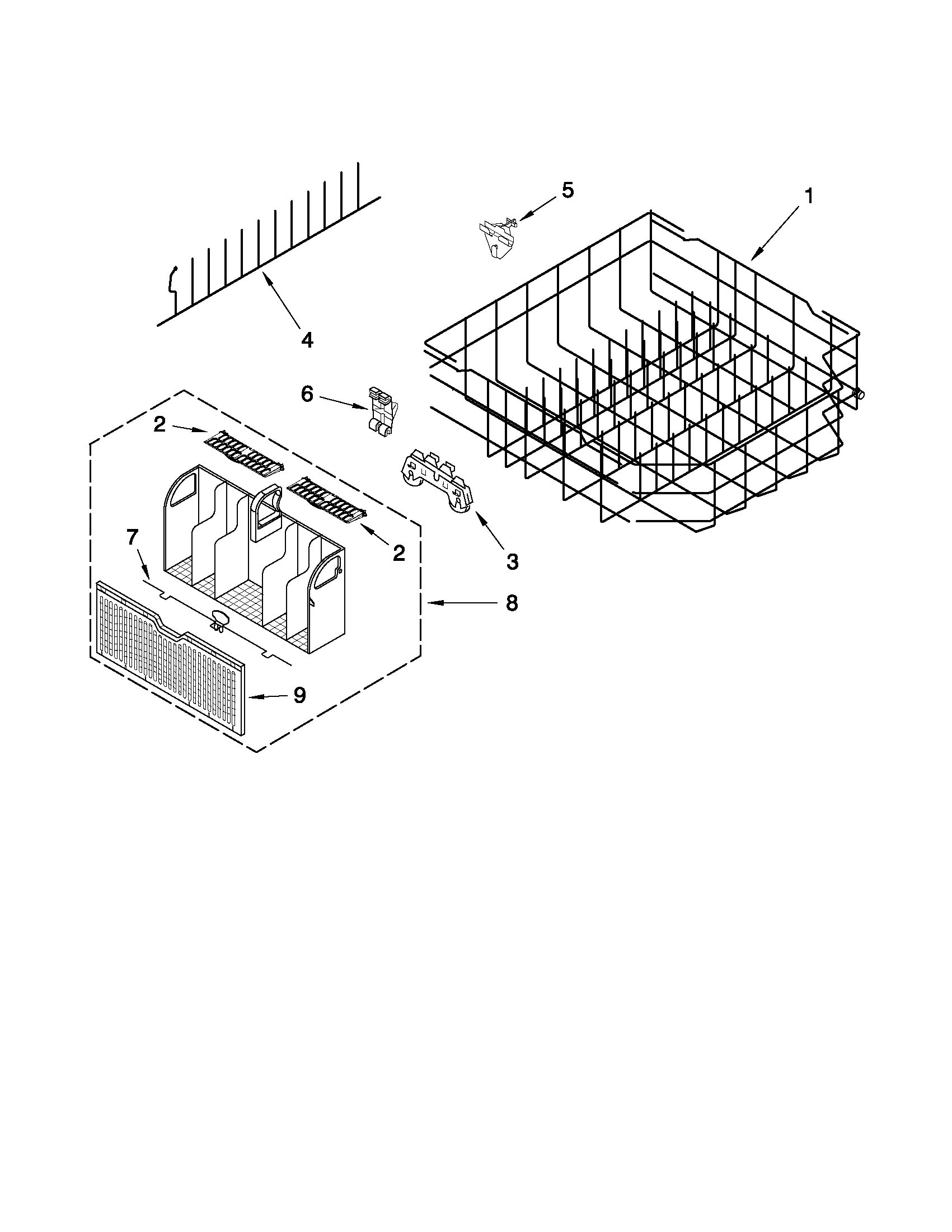 Whirlpool GU3000XTXQ1 lower rack parts diagram