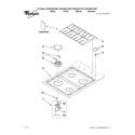 Whirlpool W5CG3024XW00 cooktop, burner and grate parts diagram