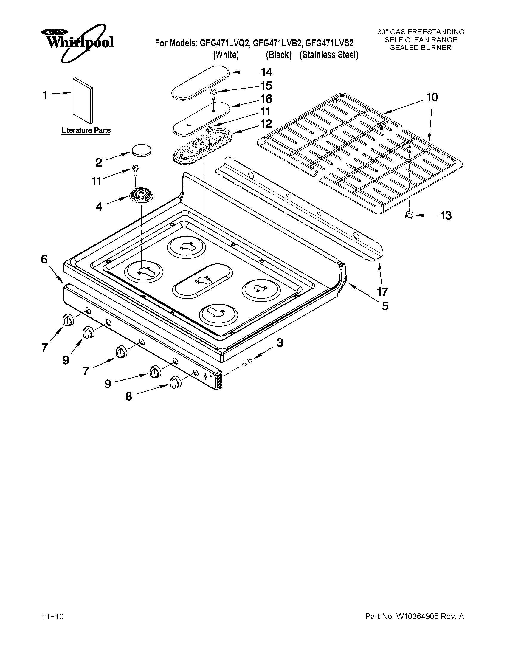 Whirlpool GFG471LVB2 cooktop parts diagram