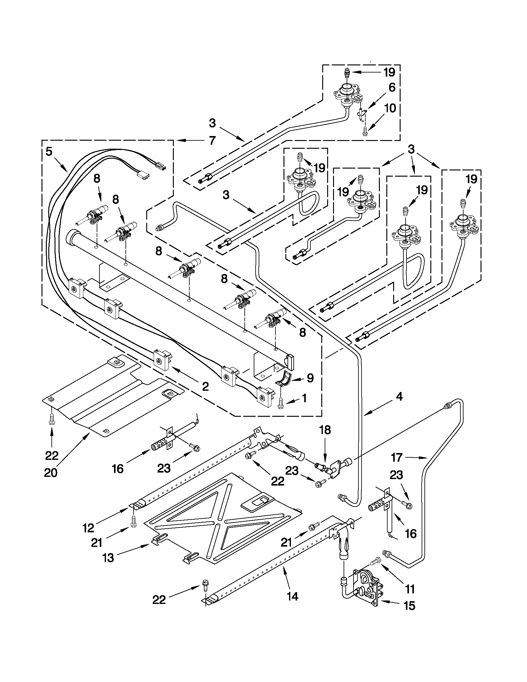 Whirlpool GFG471LVB2 manifold parts diagram