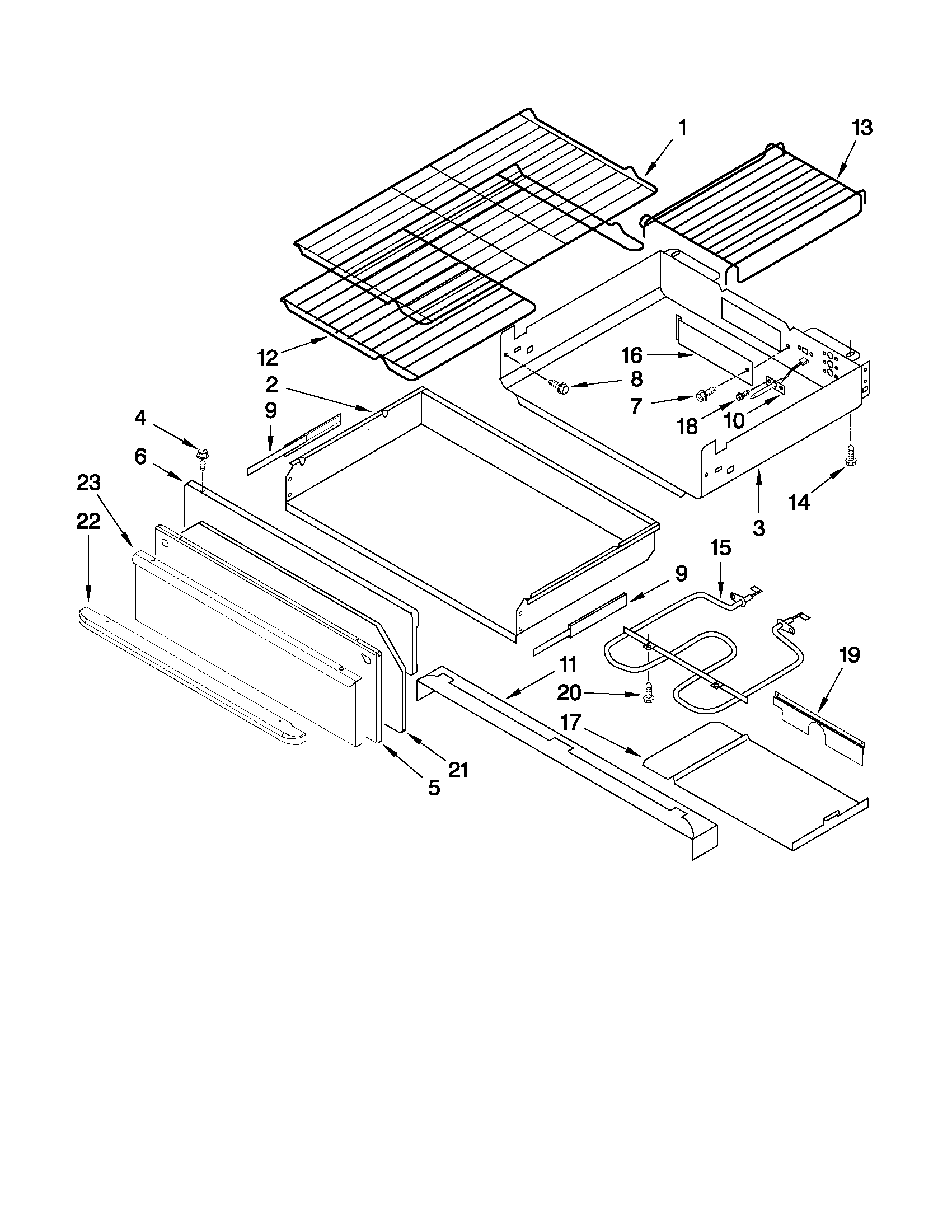 Whirlpool GFG471LVB2 drawer & broiler parts diagram
