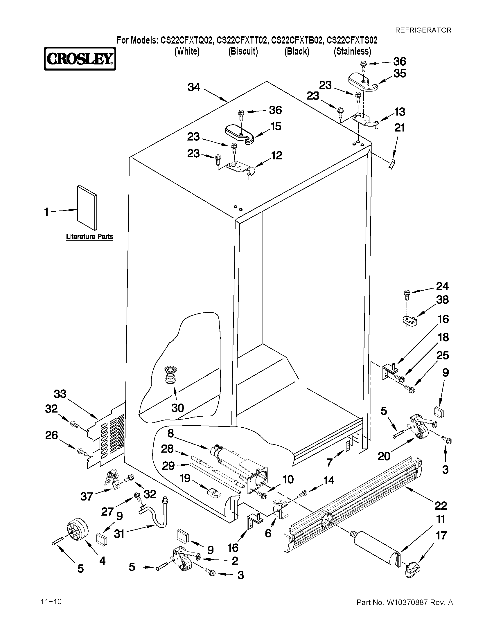 Crosley CS22CFXTB02 cabinet parts diagram