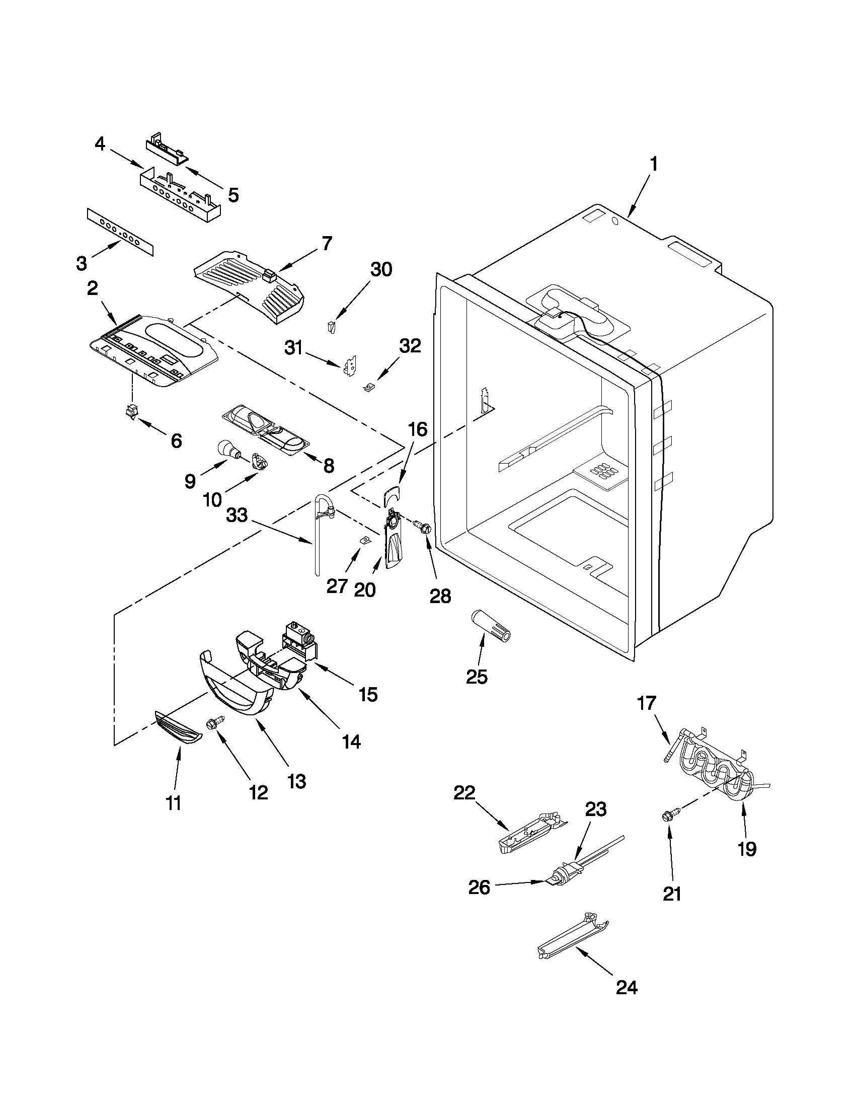 KitchenAid KBFS20EVWH3 refrigerator liner parts diagram