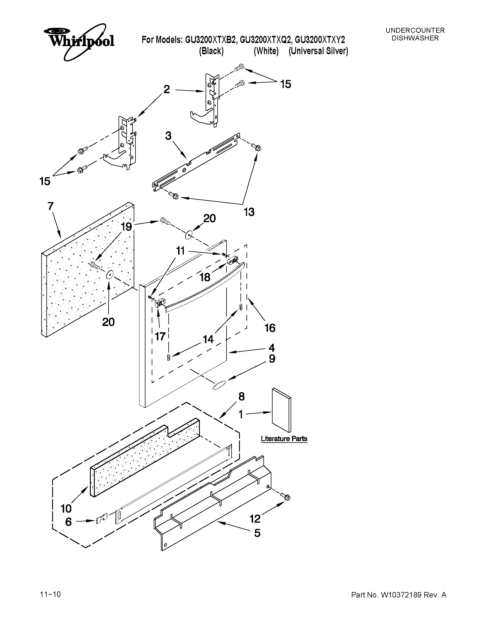 Whirlpool GU3200XTXB2 door and panel parts diagram