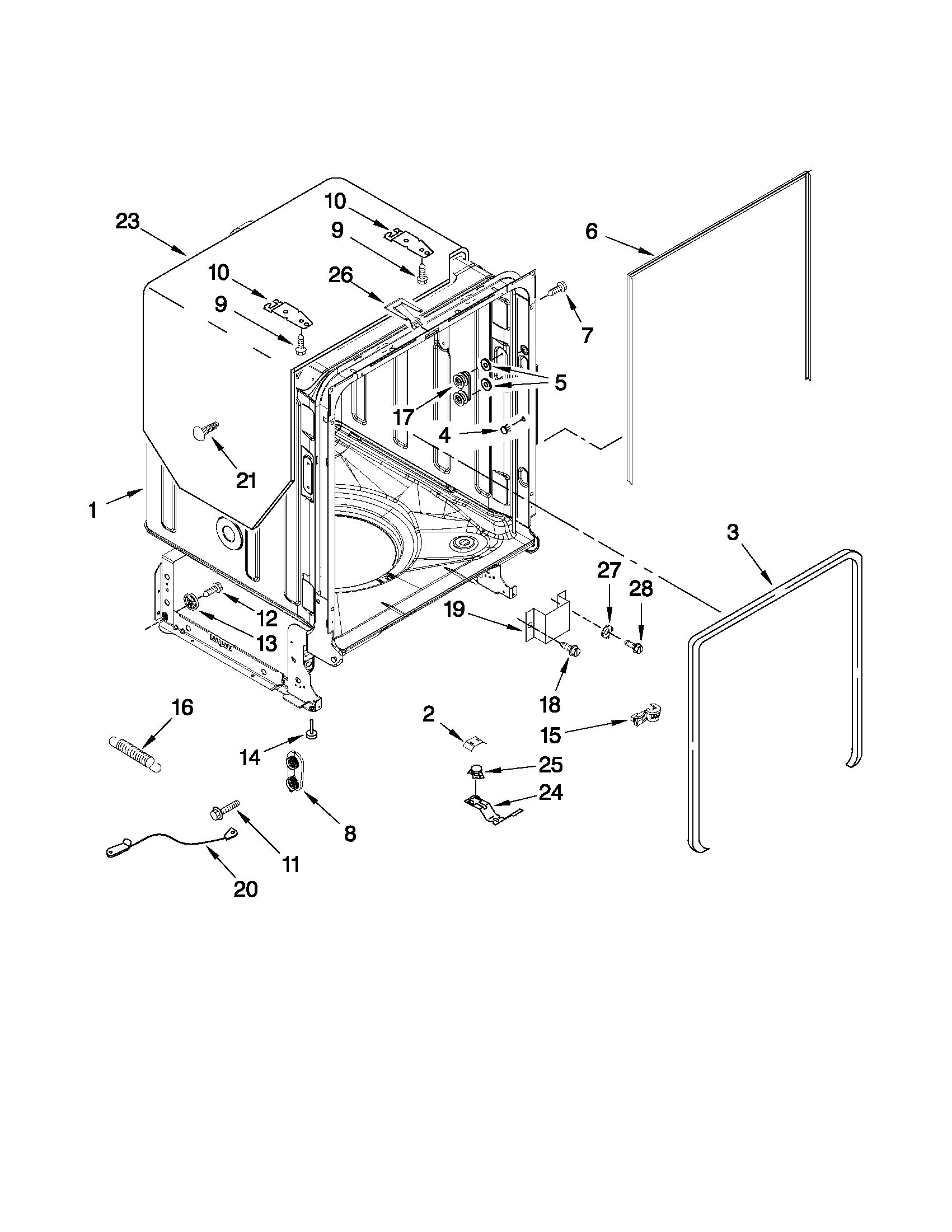 Whirlpool GU3200XTXB2 tub and frame parts diagram