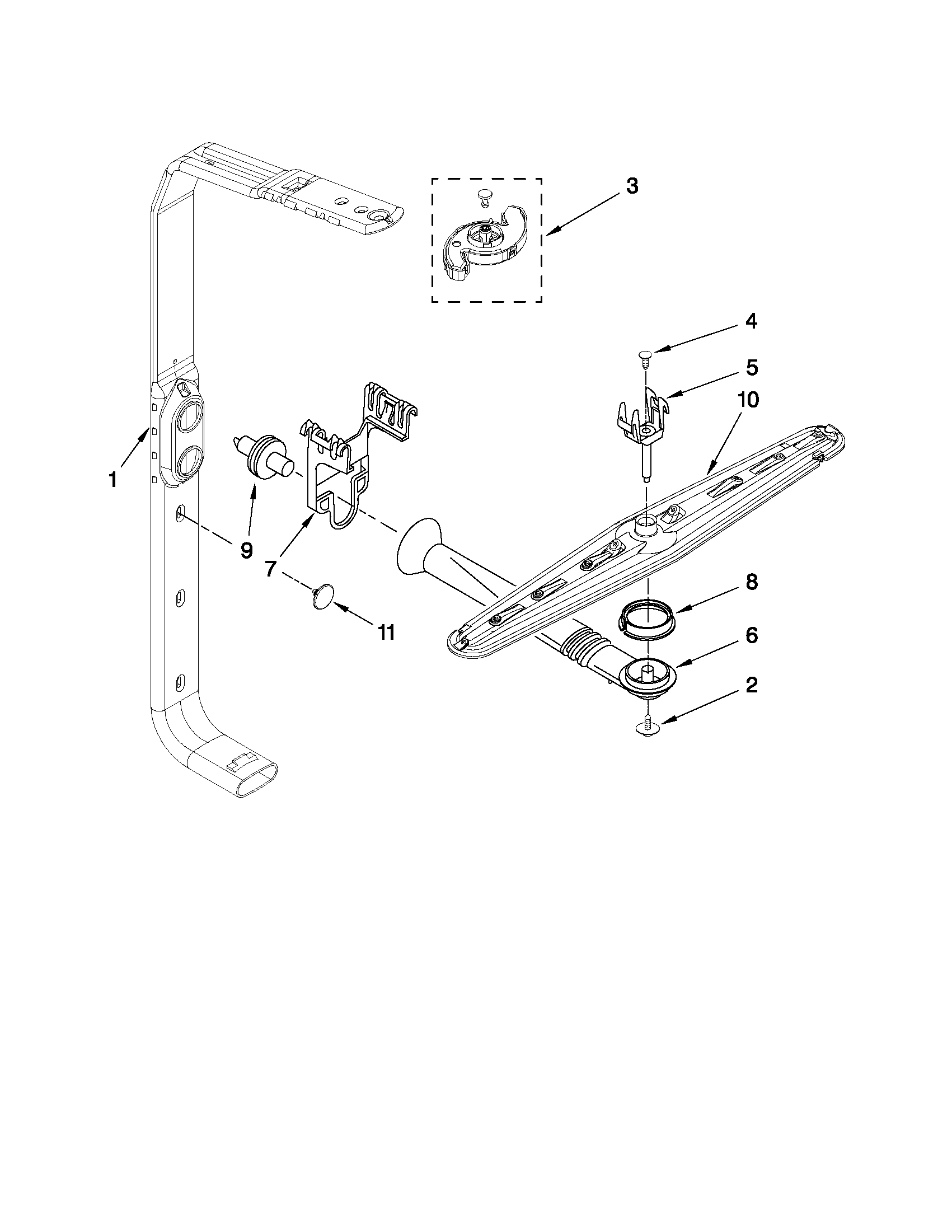 Whirlpool GU3200XTXB2 upper wash and rinse parts diagram