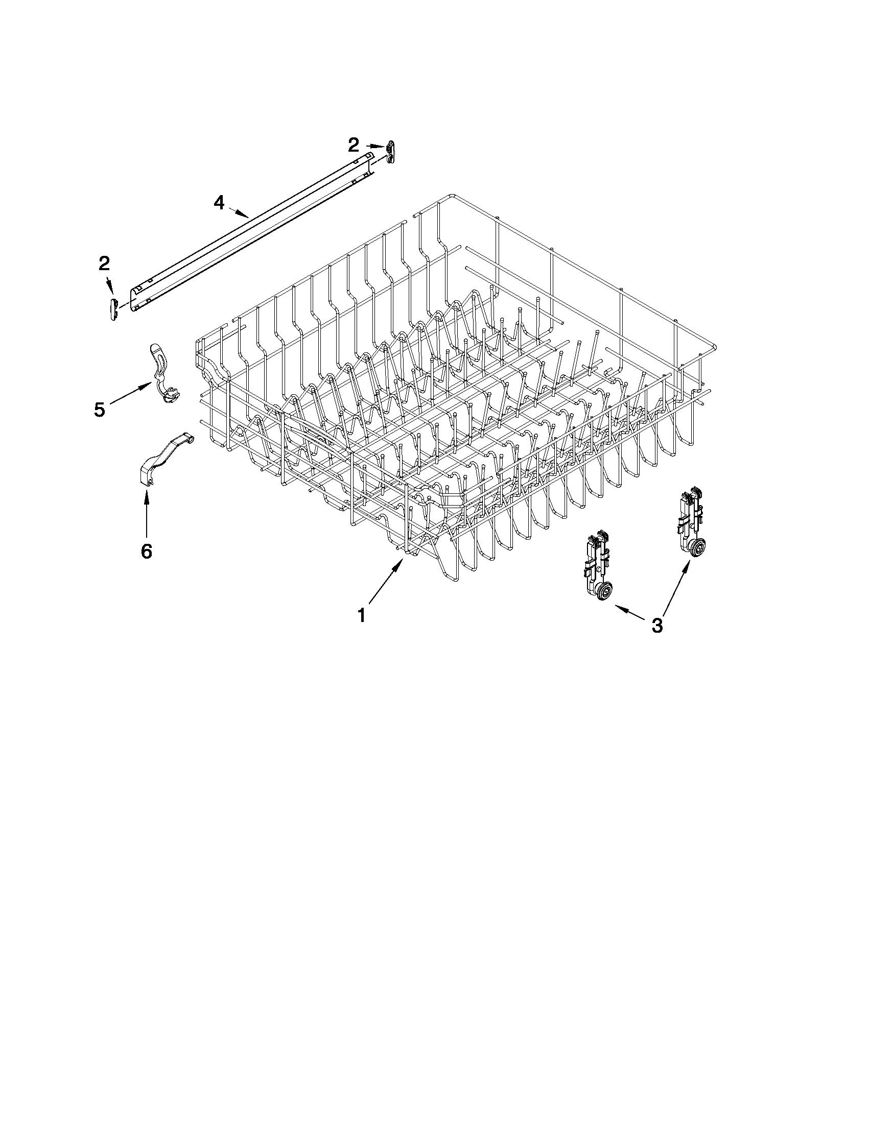 Whirlpool GU3200XTXB2 upper rack and track parts diagram