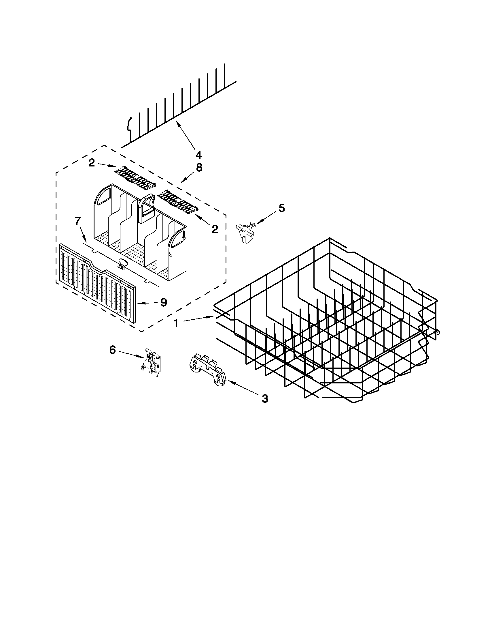 Whirlpool GU3200XTXB2 lower rack parts diagram