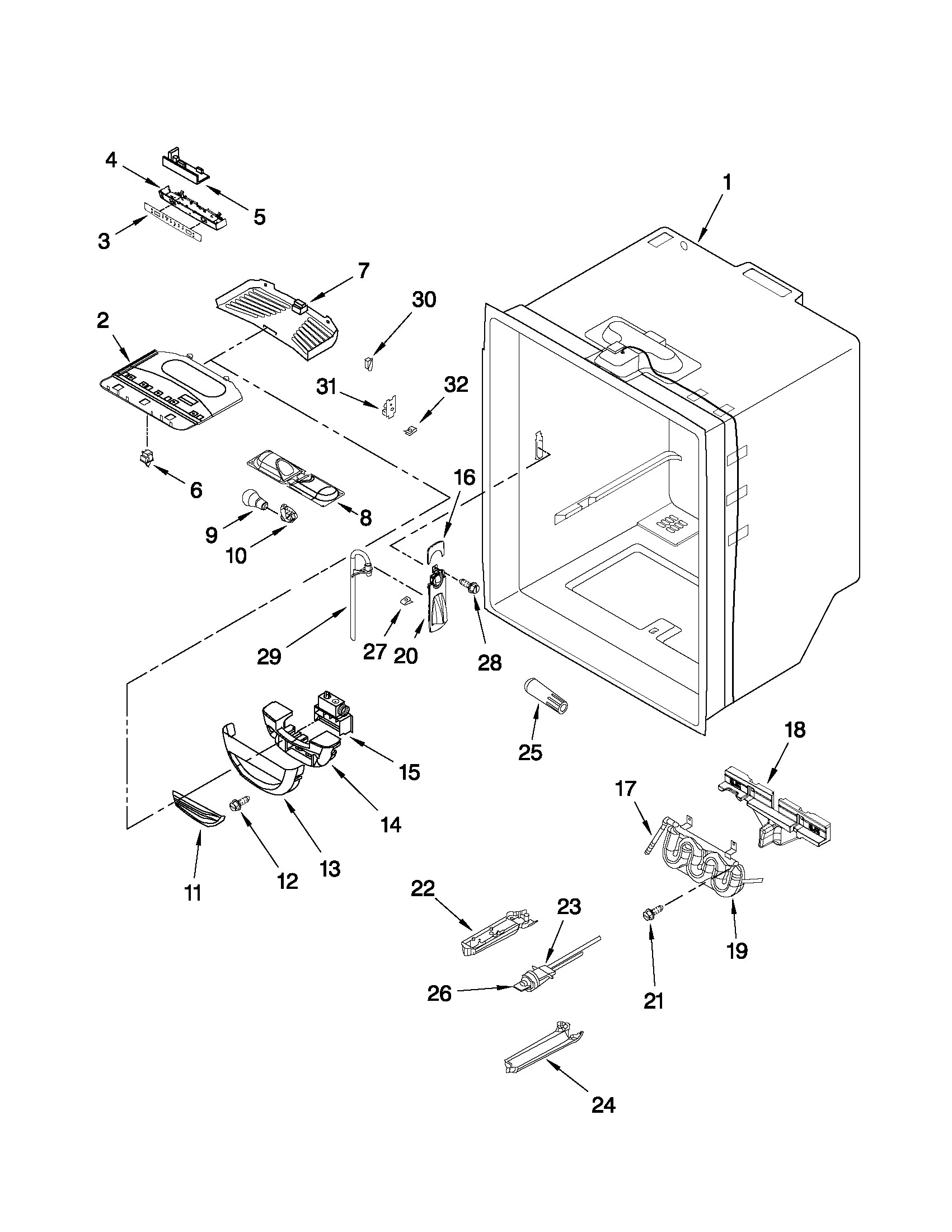 KitchenAid KBFS20EVMS5 refrigerator liner parts diagram