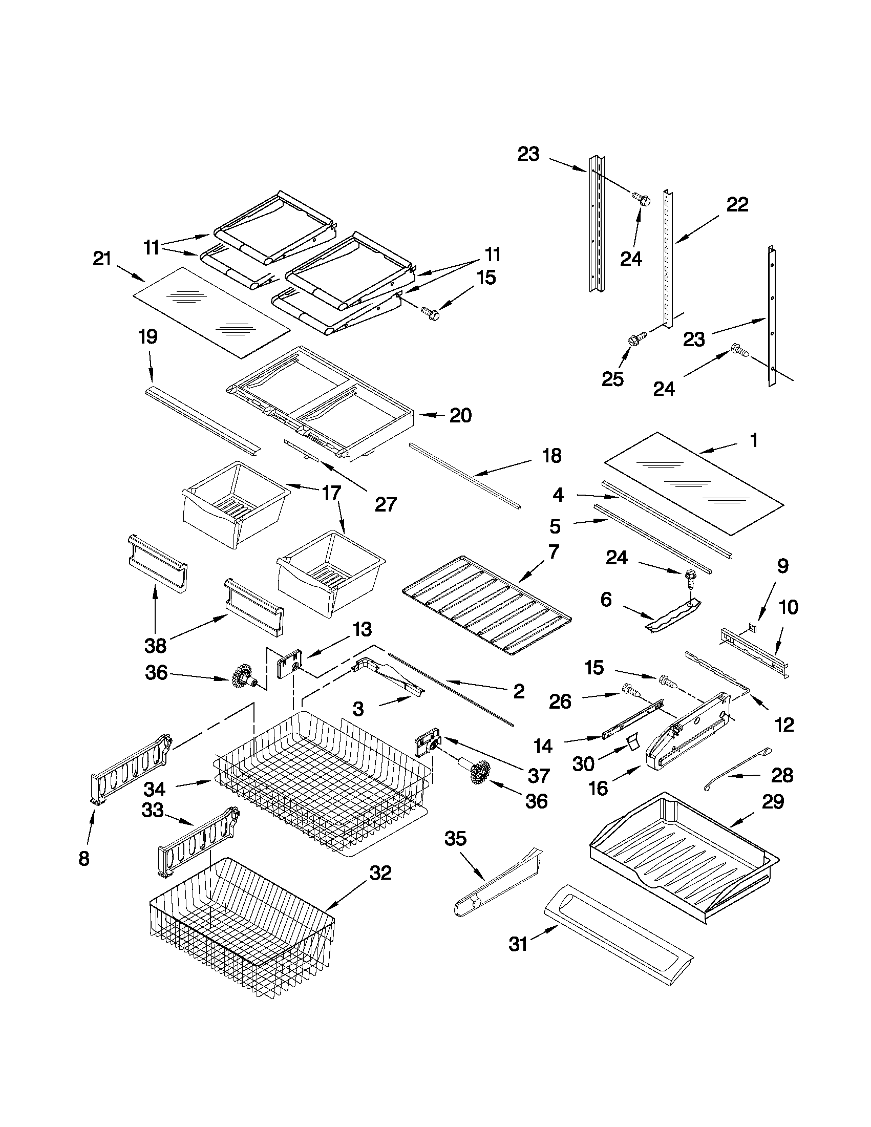 KitchenAid KBFS20EVMS5 shelf parts diagram