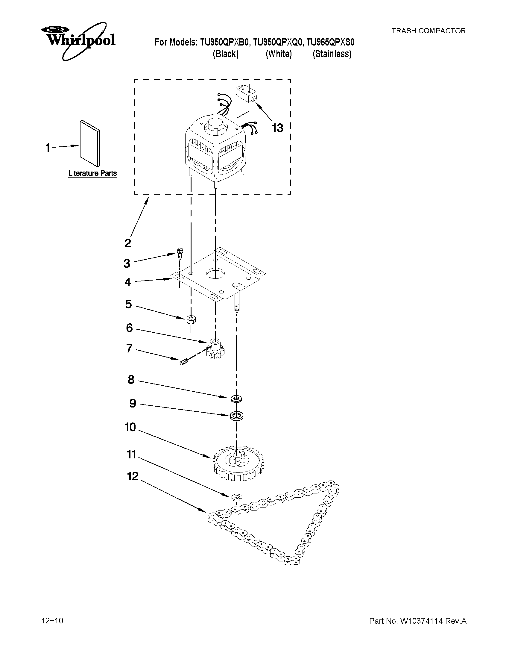 Whirlpool TU950QPXQ0 motor and drive parts diagram