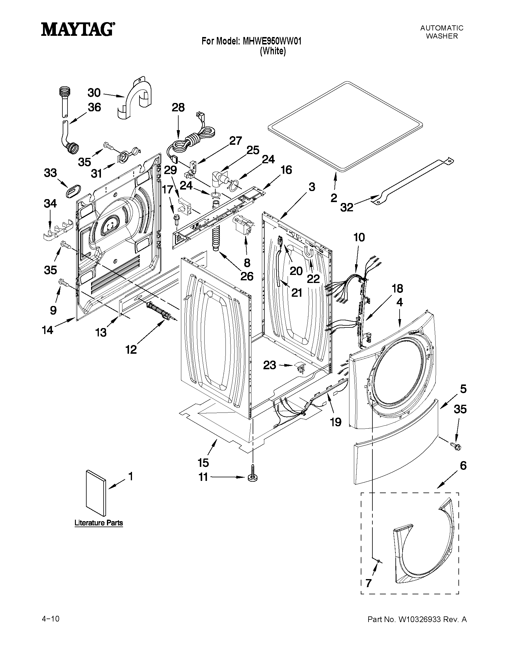 Maytag MHWE950WW01 top and cabinet parts diagram