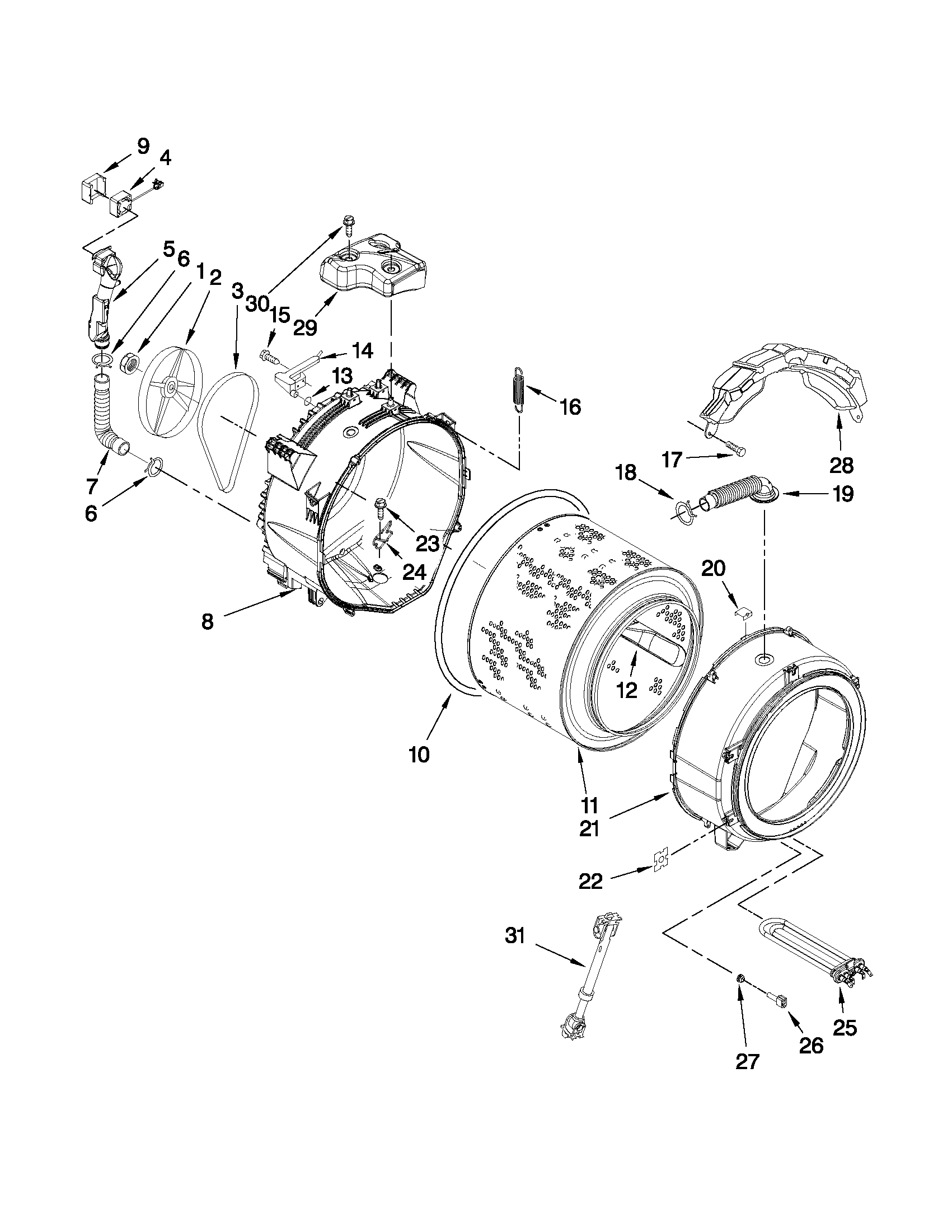 Maytag MHWE950WW01 tub and basket parts diagram