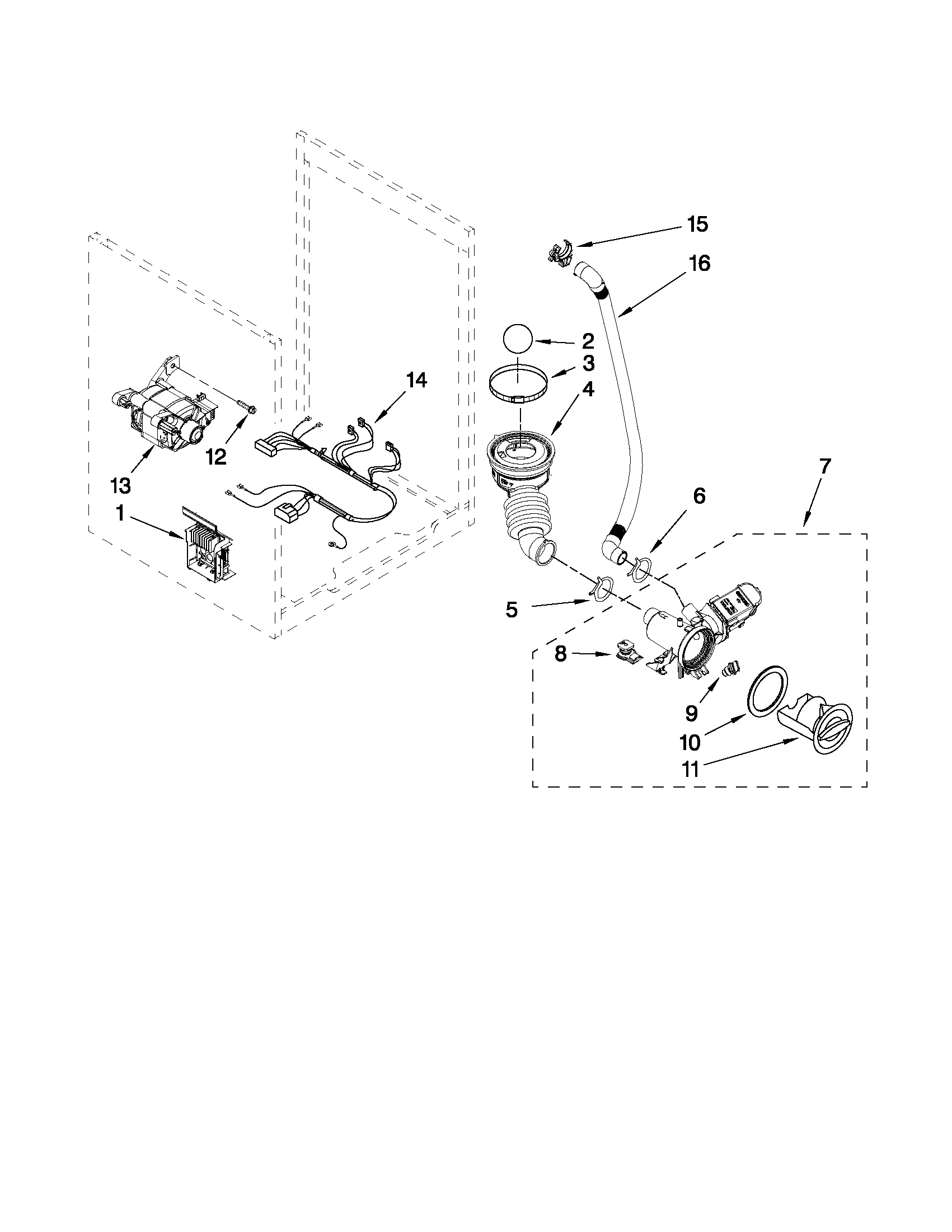Maytag MHWE950WW01 pump and motor parts diagram