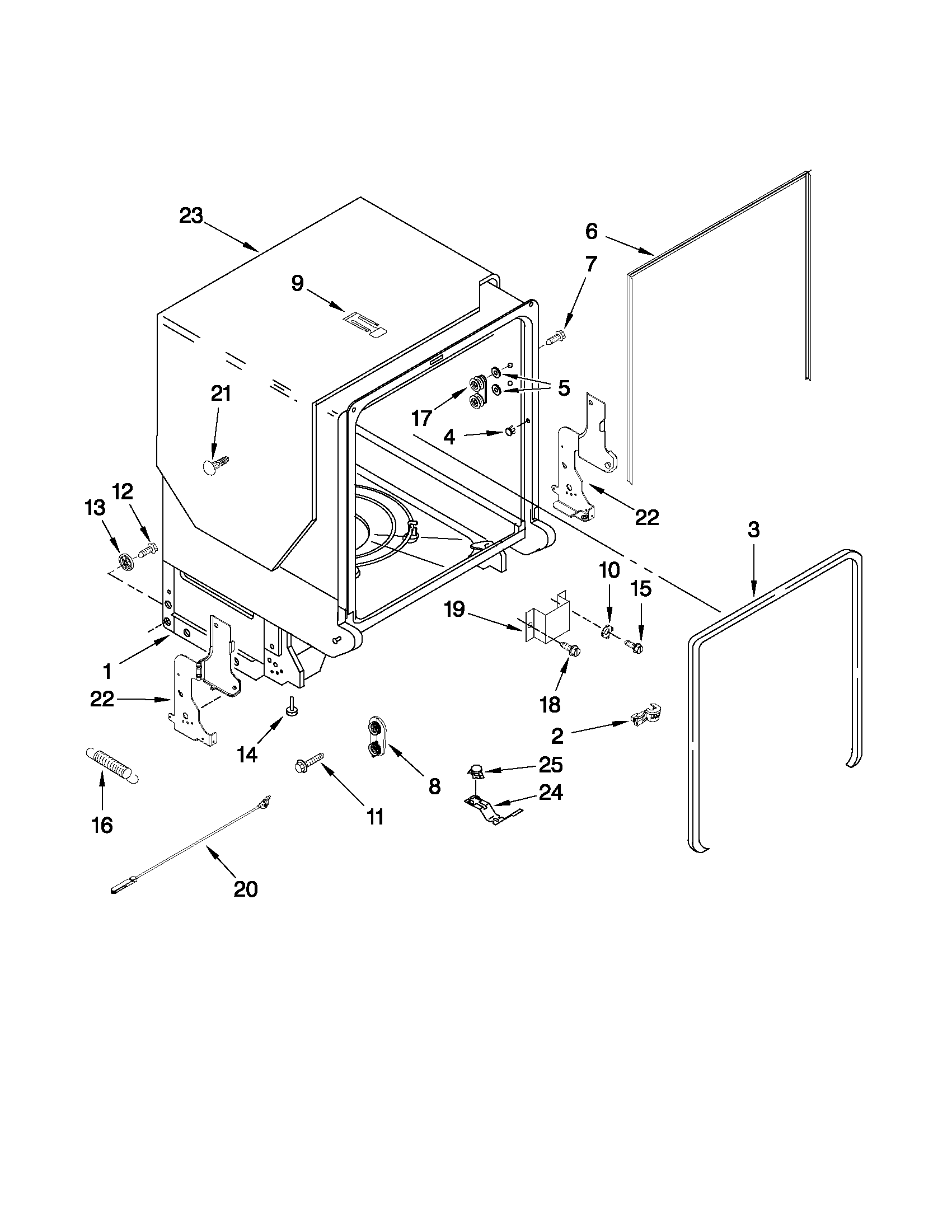 Maytag MDB7749AWW0 tub and frame parts diagram