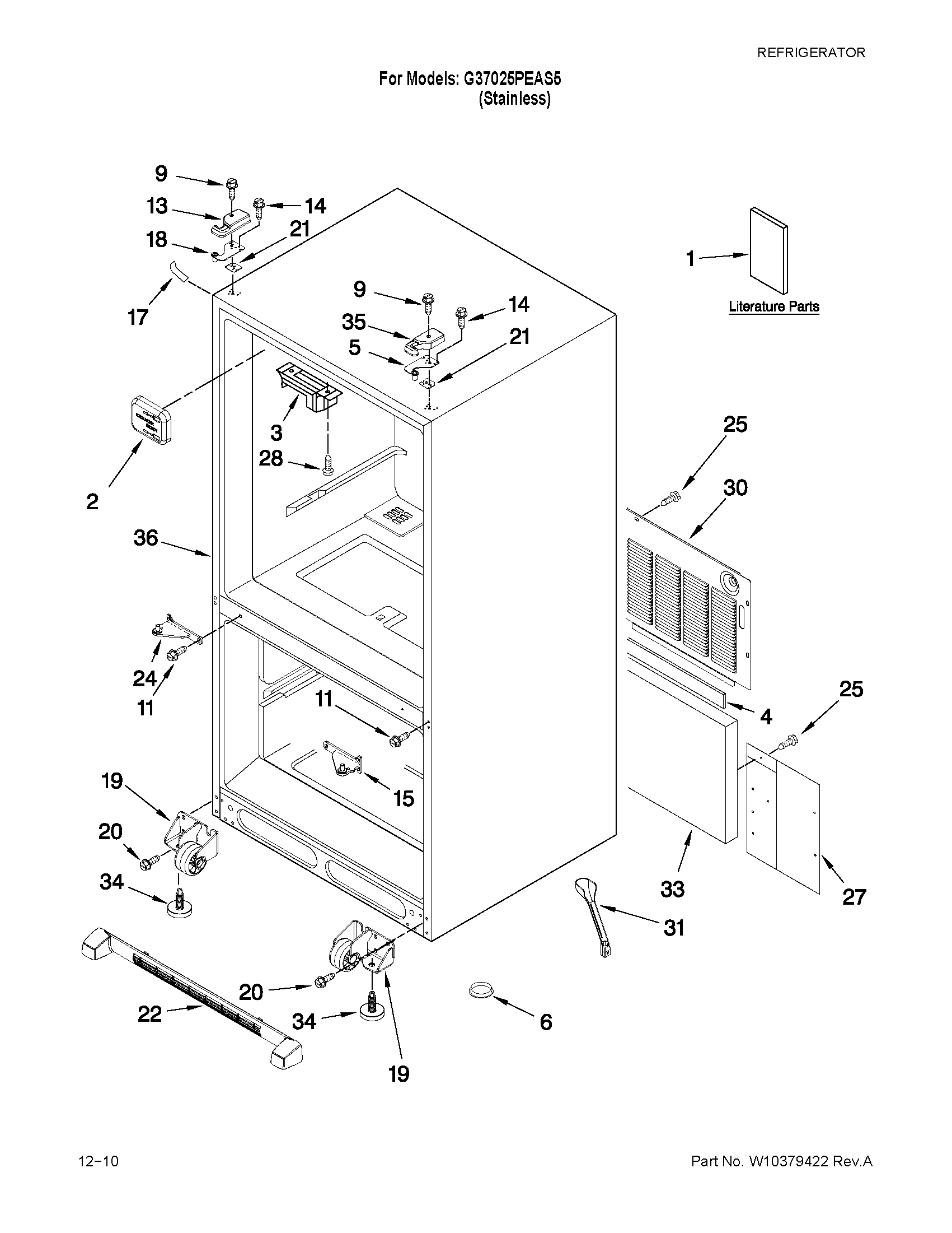 Maytag G37025PEAS5 cabinet parts diagram