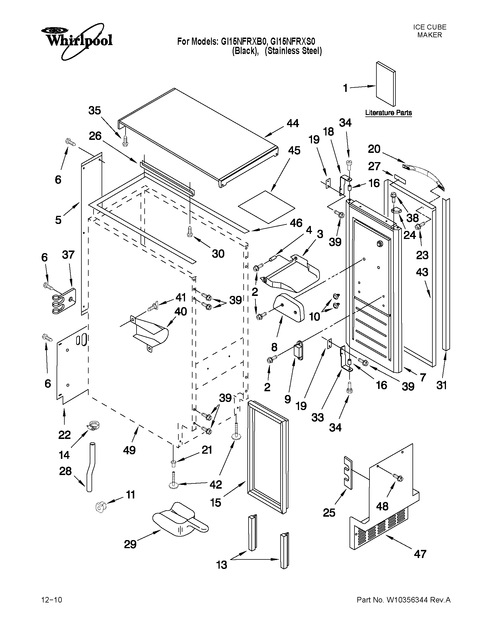 Whirlpool GI15NFRXS0 cabinet liner and door parts diagram