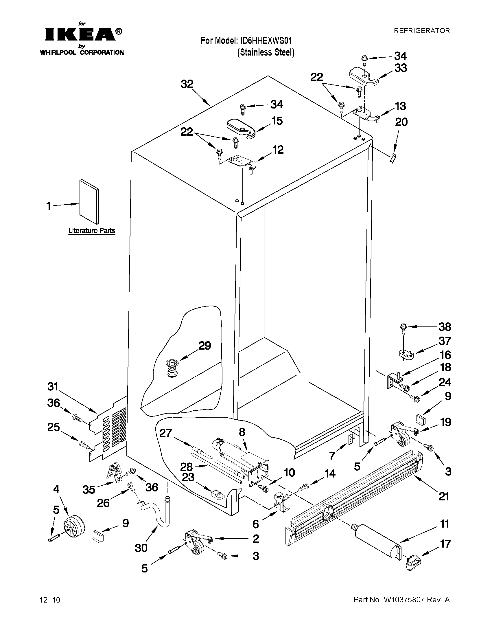 Ikea ID5HHEXWS01 cabinet parts diagram