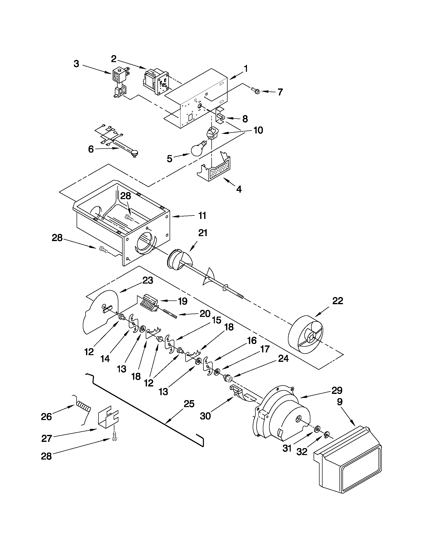 Ikea ID5HHEXWS01 motor and ice container parts diagram