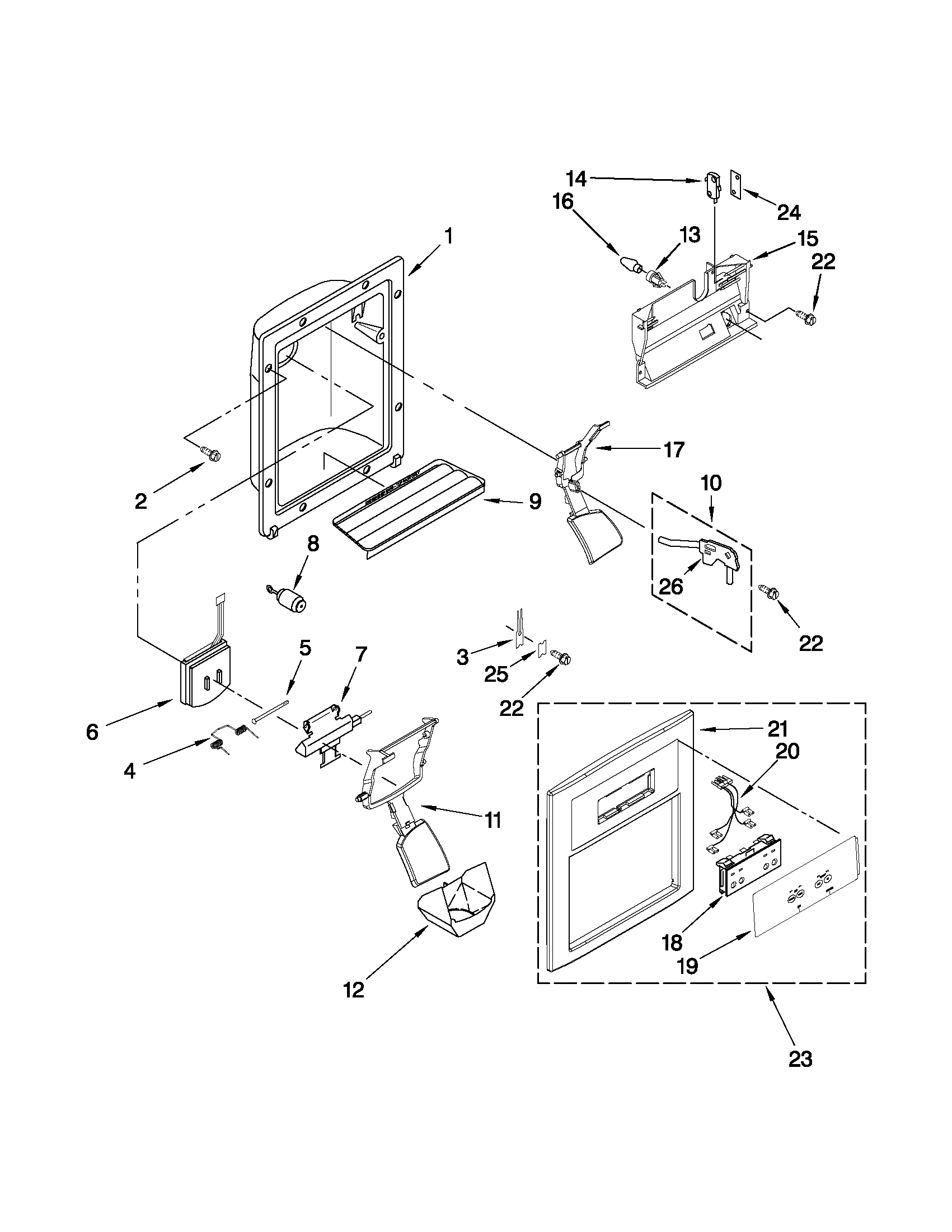 Ikea ID5HHEXWS01 dispenser front parts diagram