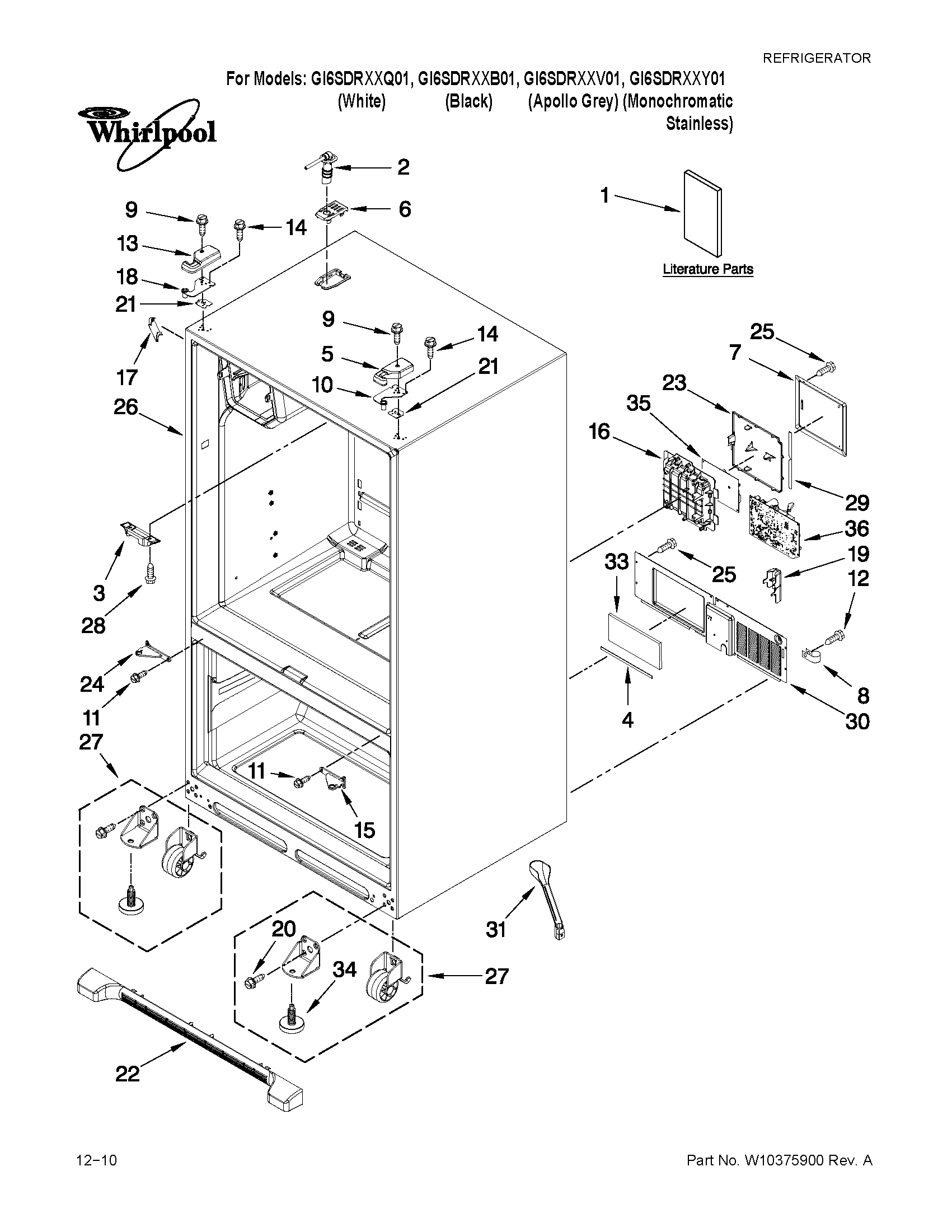 Whirlpool GI6SDRXXV01 cabinet parts diagram