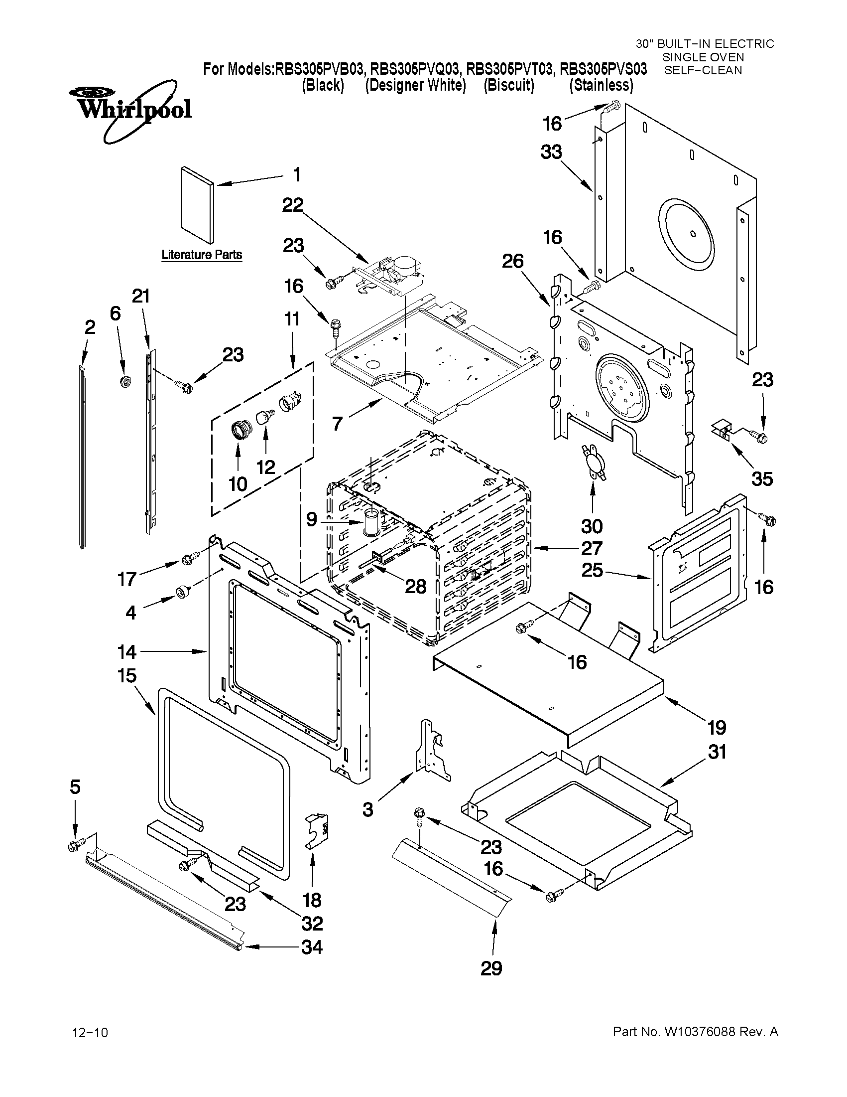 Whirlpool RBS305PVS03 oven parts diagram