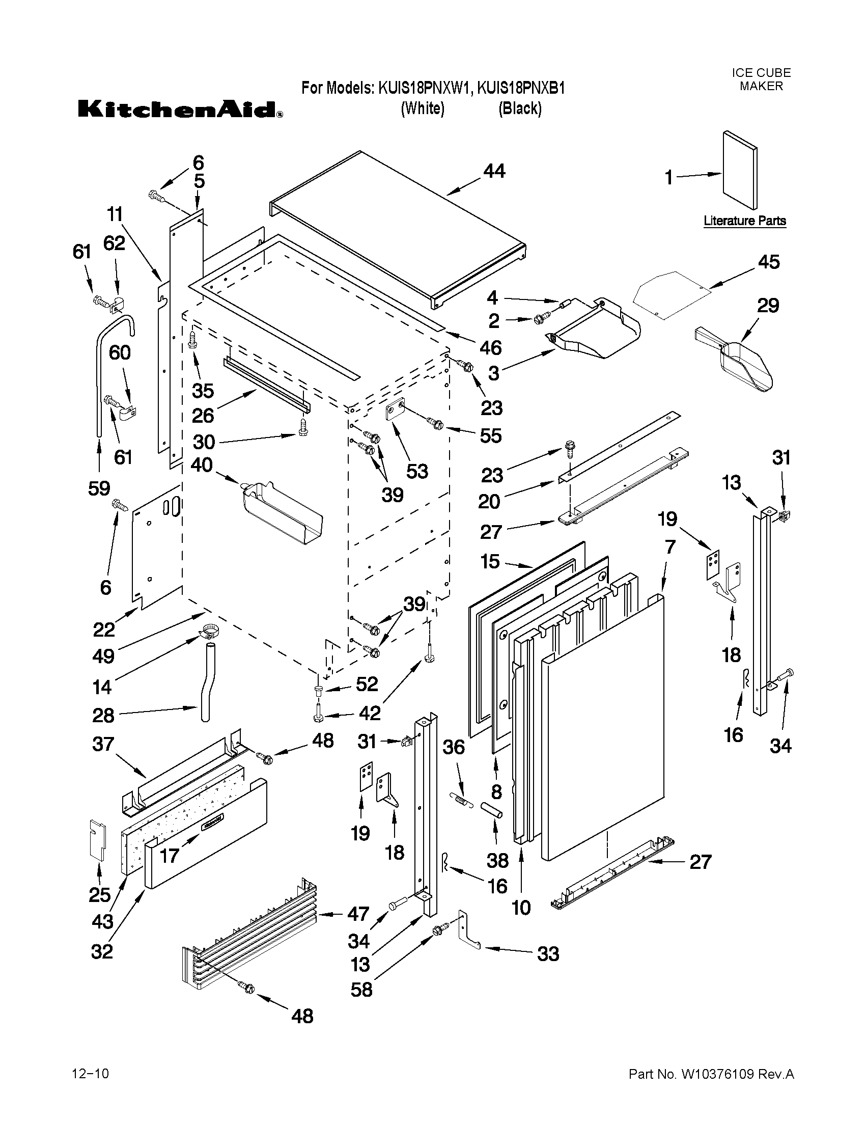KitchenAid KUIS18PNXB1 cabinet liner and door parts diagram