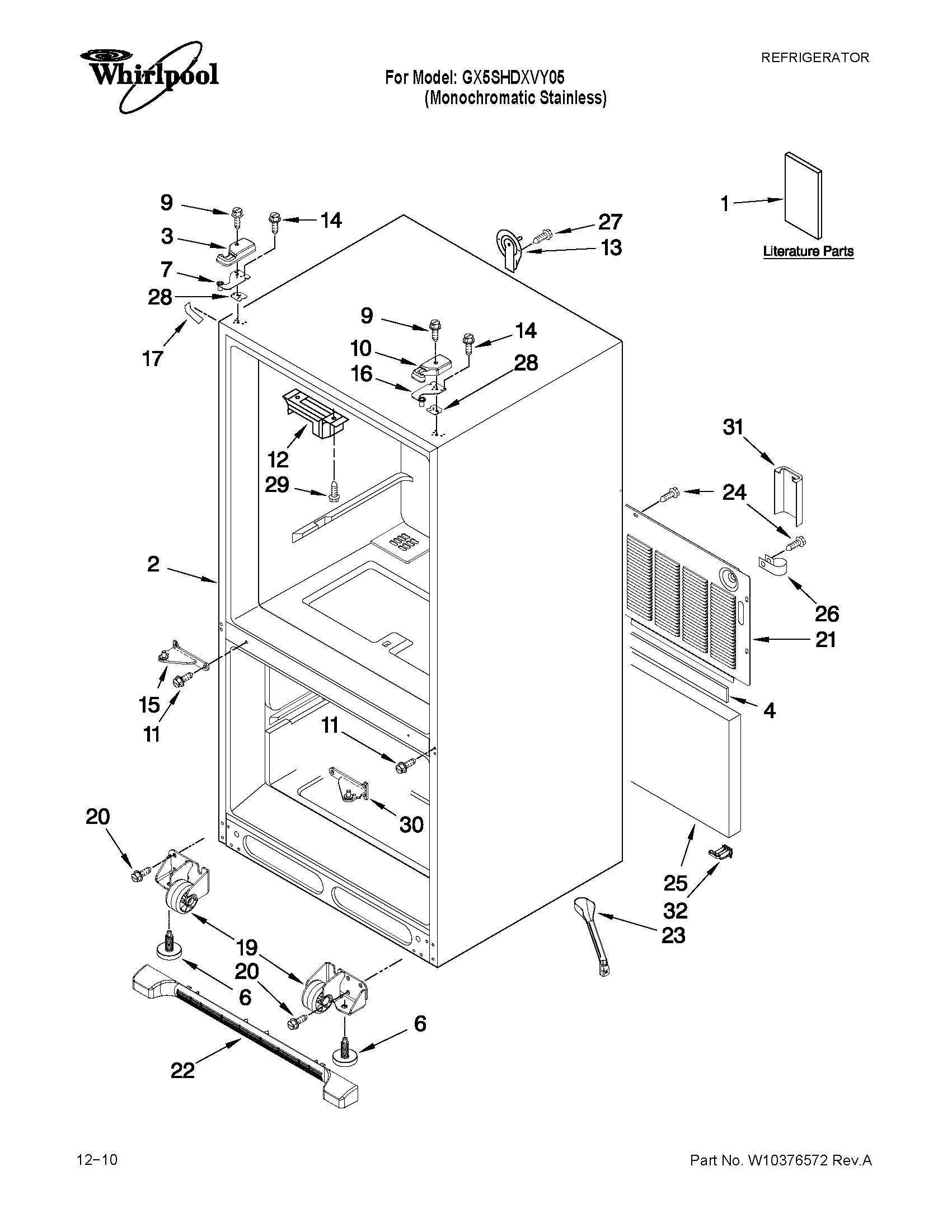 Whirlpool GX5SHDXVY05 cabinet parts diagram