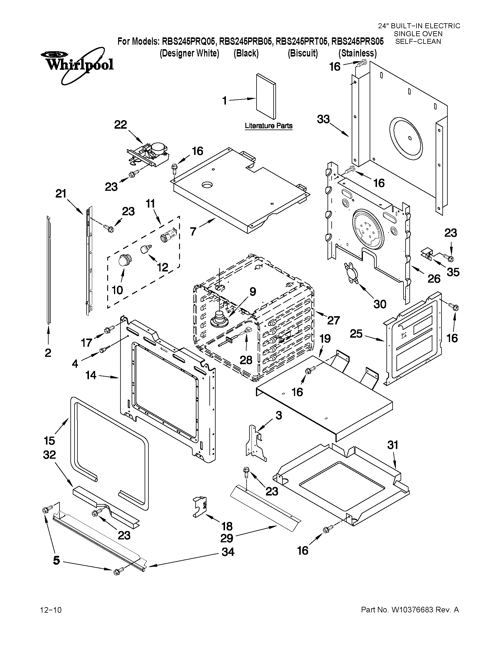 Whirlpool RBS245PRS05 oven parts diagram