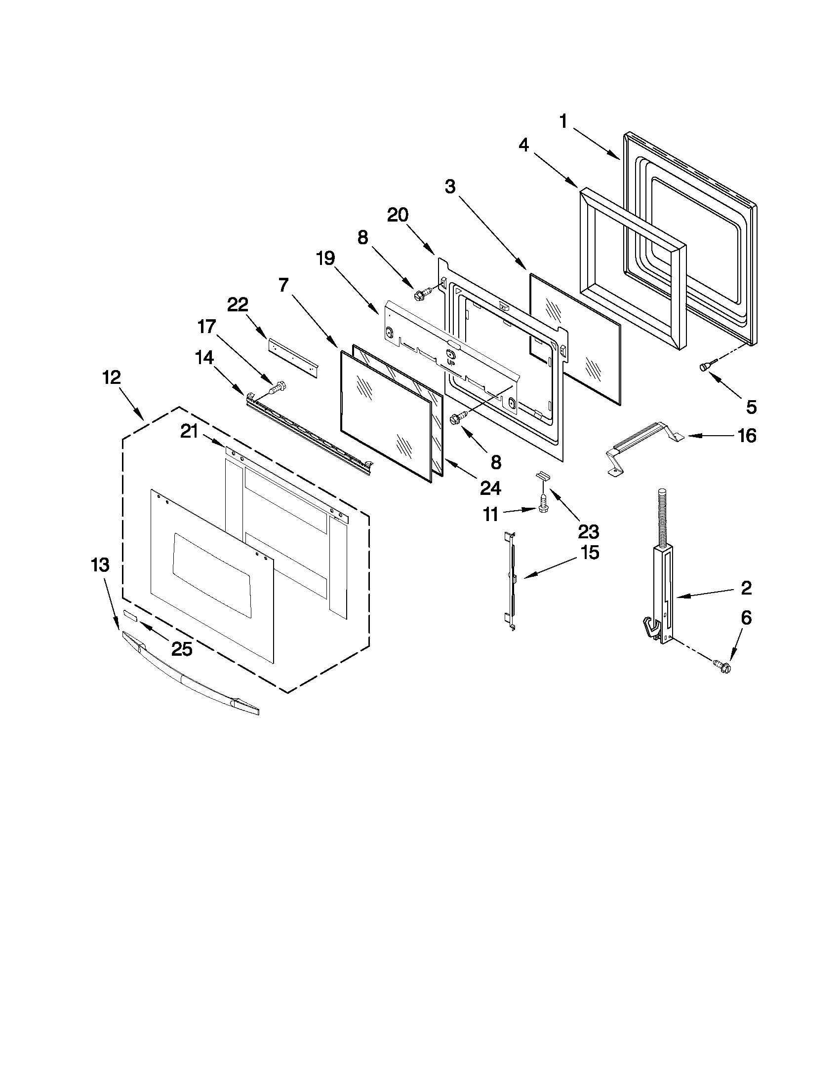 Whirlpool RBS245PRS05 oven door parts diagram