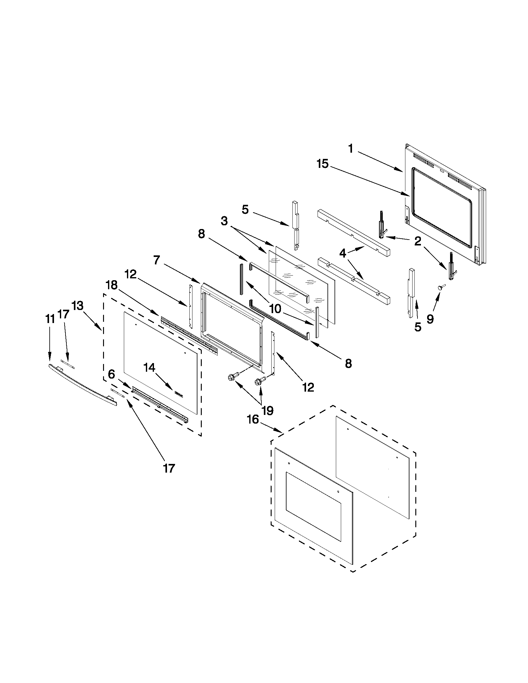 Jenn-Air JJW2330WS00 oven door parts diagram