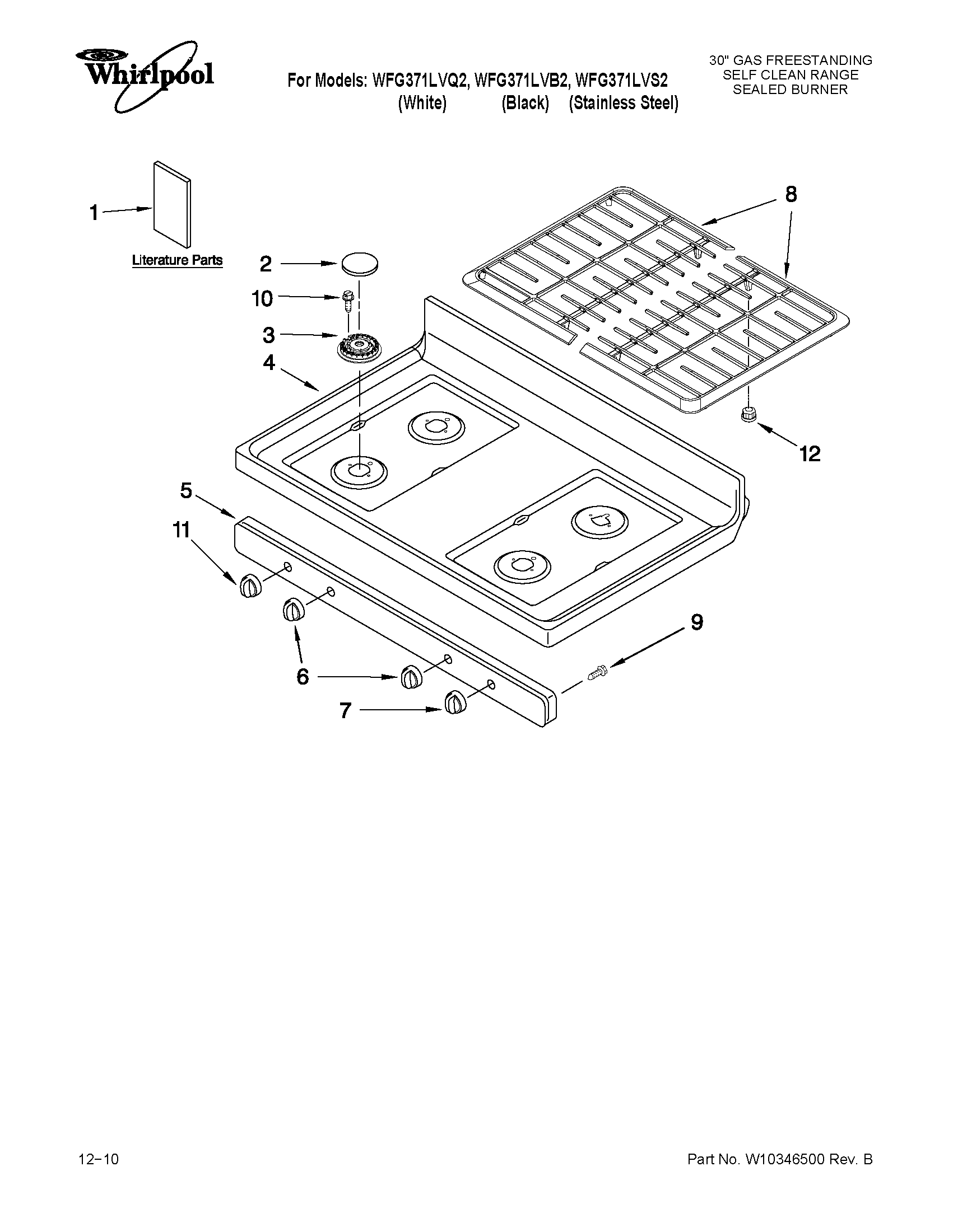 Whirlpool WFG371LVB2 cooktop parts diagram