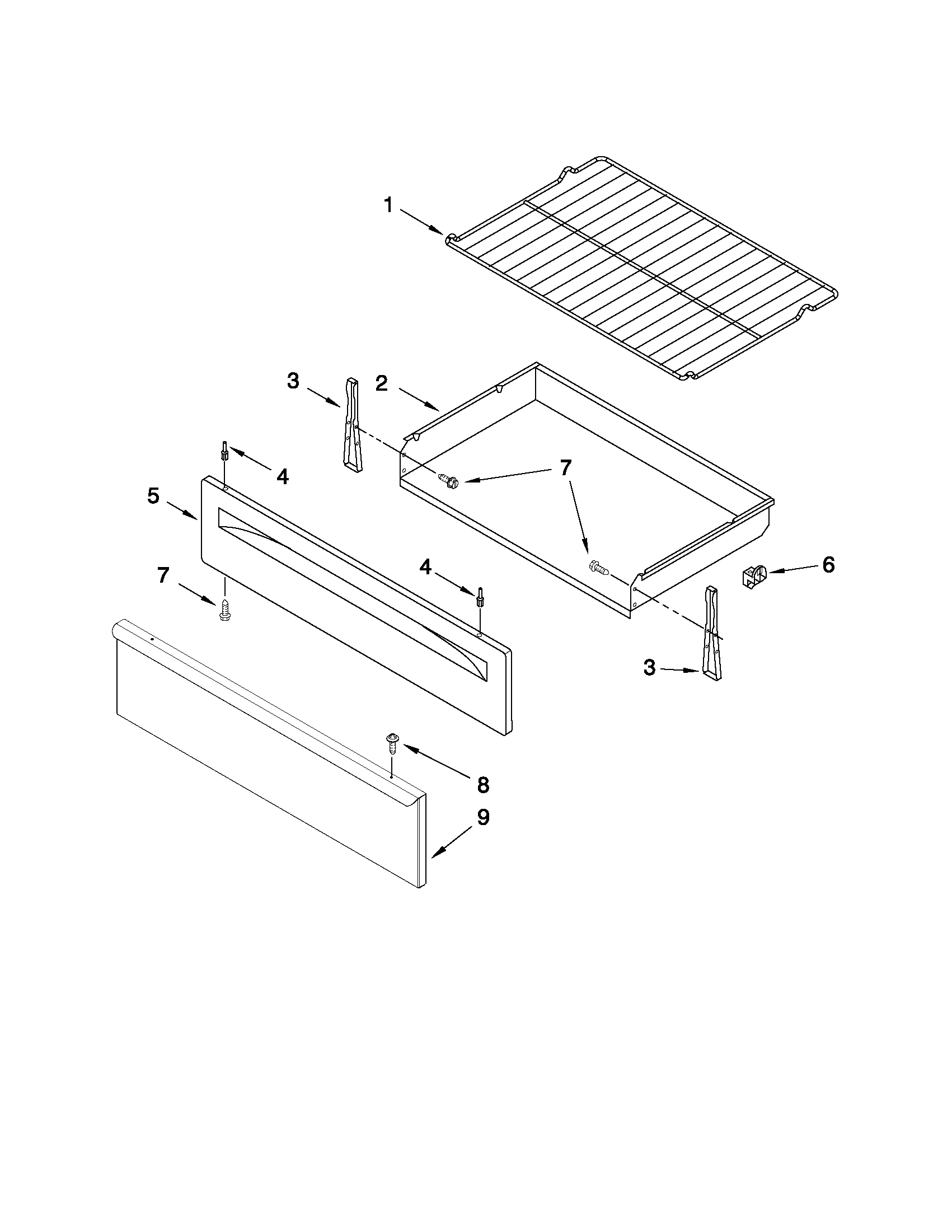 Whirlpool WFG371LVB2 drawer & broiler parts diagram
