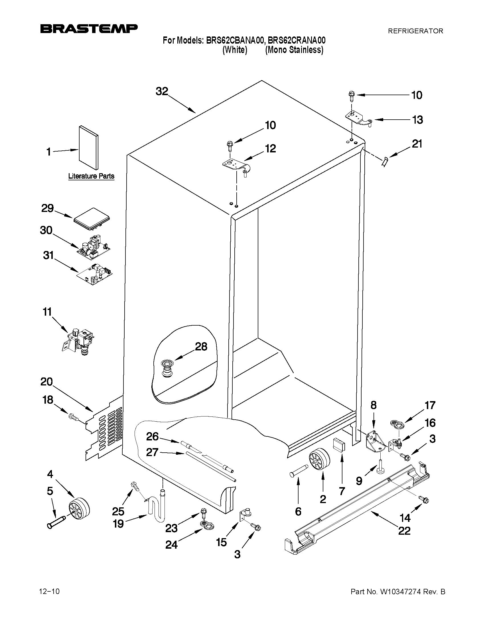 Whirlpool BRS62CBANA00 cabinet parts diagram