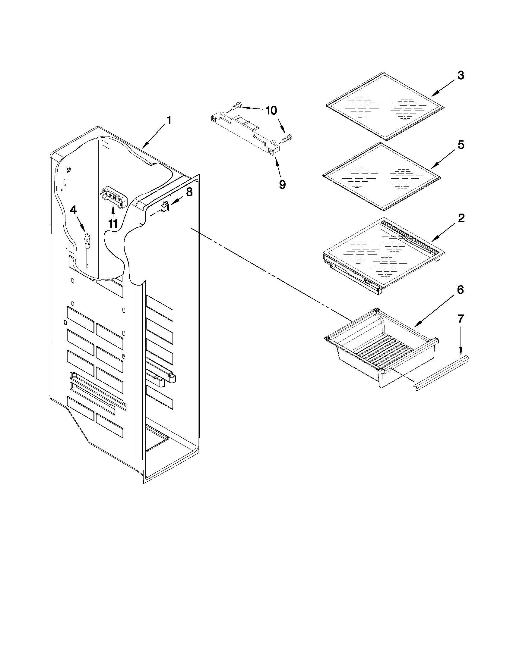 Whirlpool BRS62CBANA00 freezer liner parts diagram
