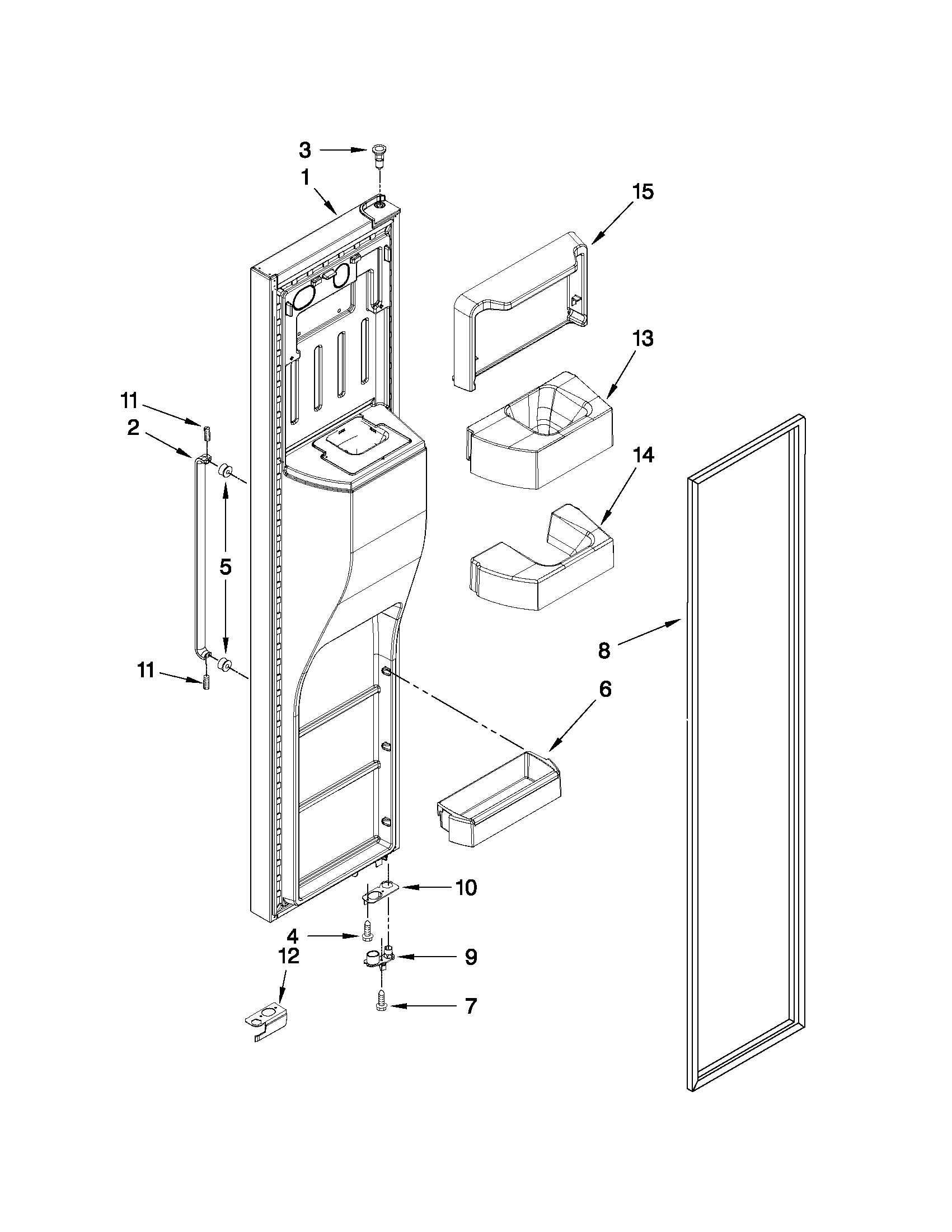 Whirlpool BRS62CBANA00 freezer door parts diagram