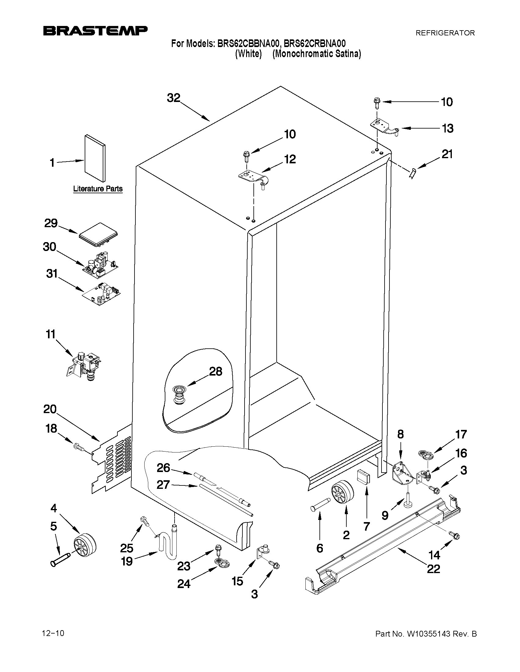 Whirlpool BRS62CRBNA00 cabinet parts diagram