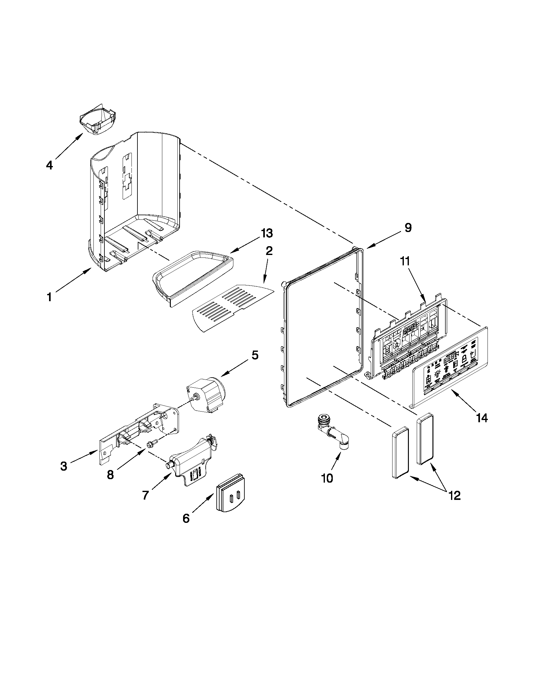 Whirlpool BRS62CRBNA00 dispenser front parts diagram