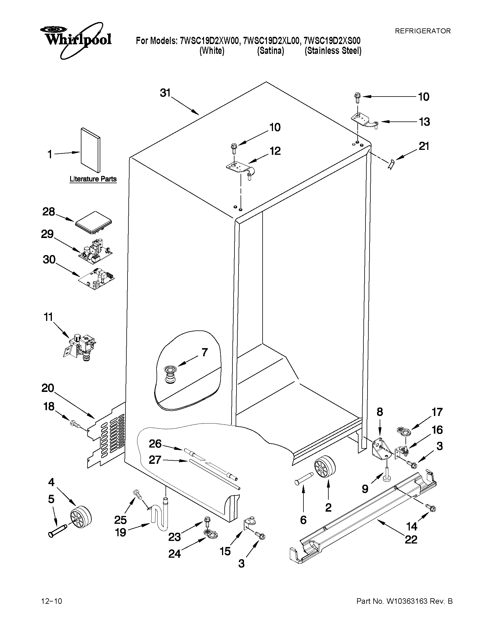 Whirlpool 7WSC19D2XW00 cabinet parts diagram