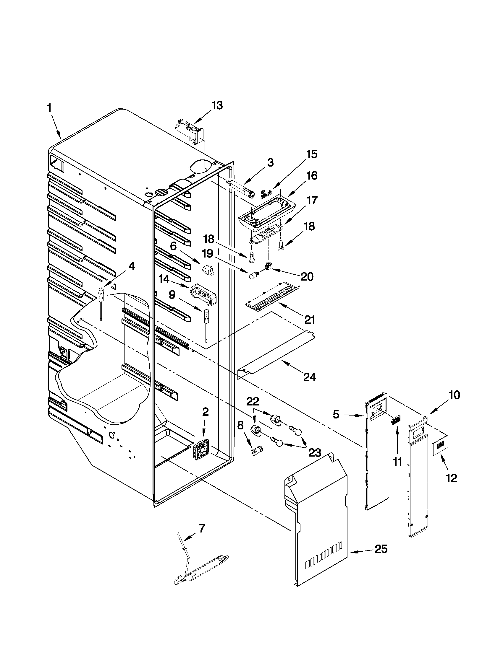 Whirlpool 7WSC19D2XW00 refrigerator liner parts diagram