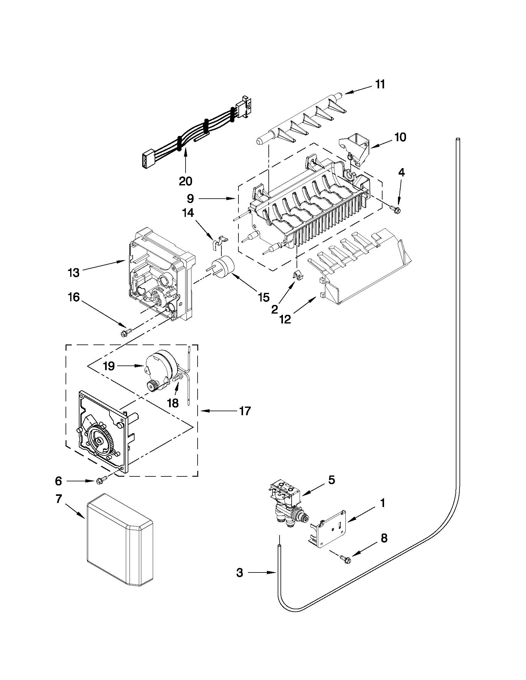 Whirlpool 7WSC19D2XW00 icemaker parts diagram