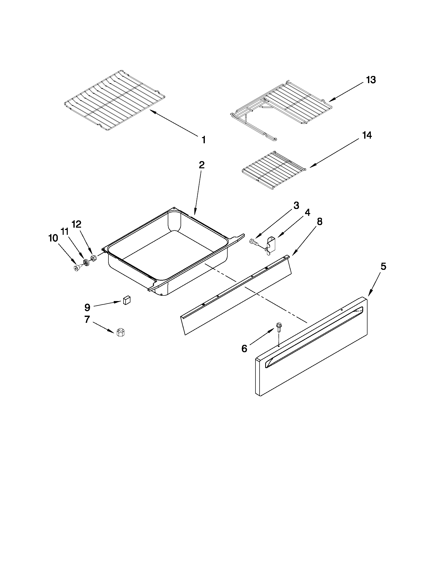 Maytag MES5775BCB20 drawer and rack parts diagram