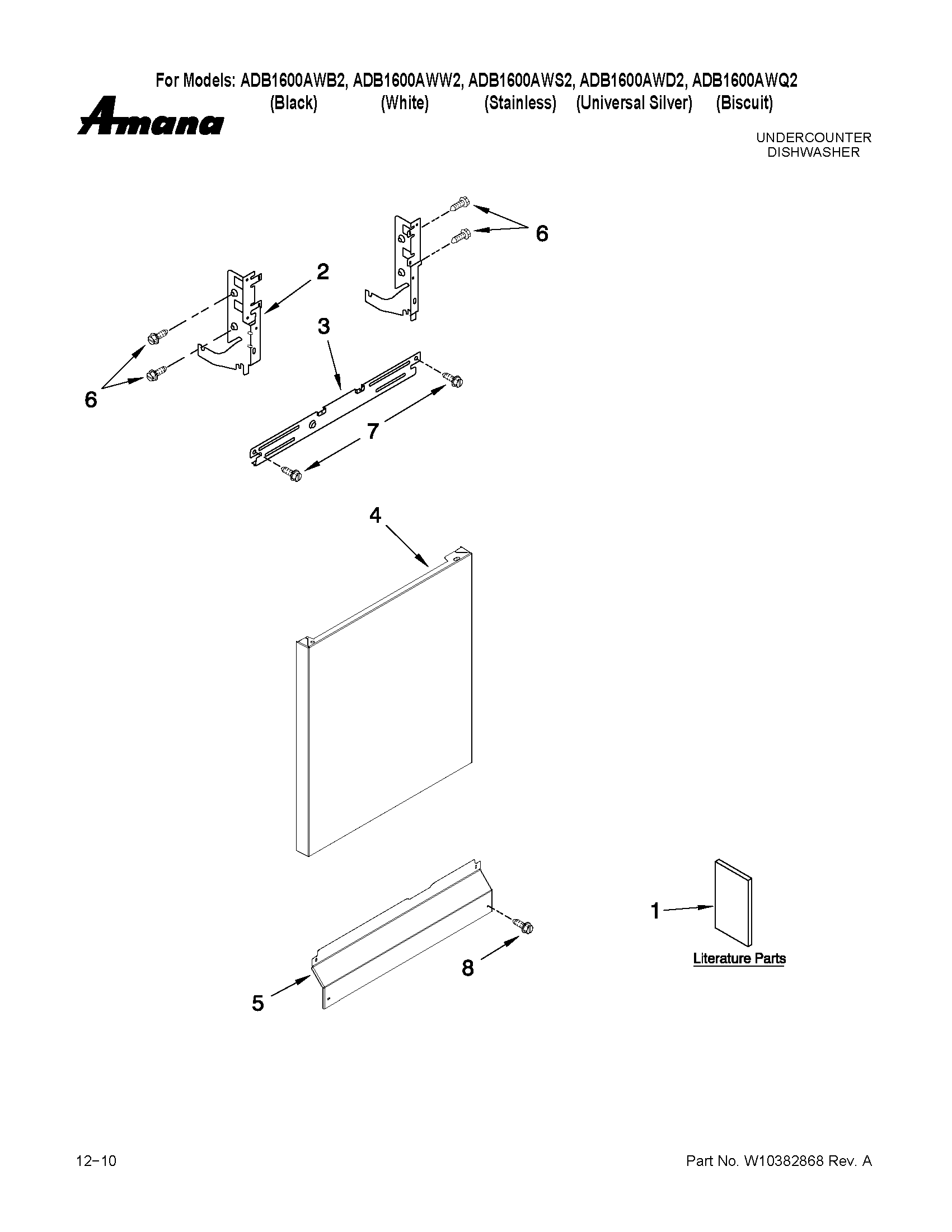 Amana ADB1600AWD2 door and panel parts diagram