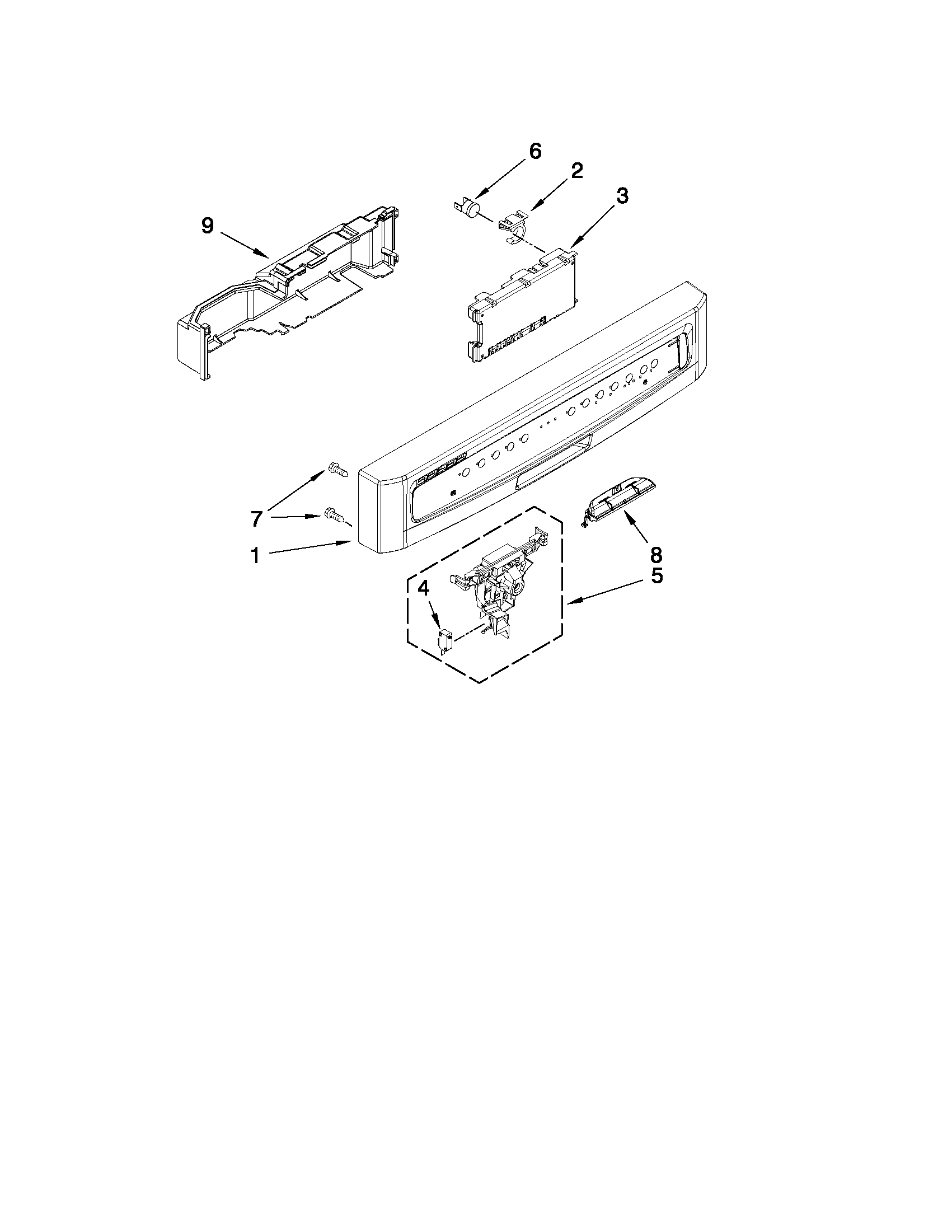 Amana ADB1600AWD2 control panel and latch parts diagram