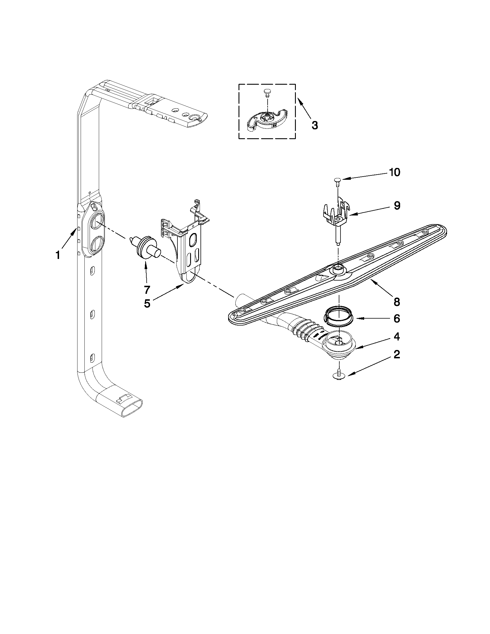 Amana ADB1600AWD2 upper wash and rinse parts diagram