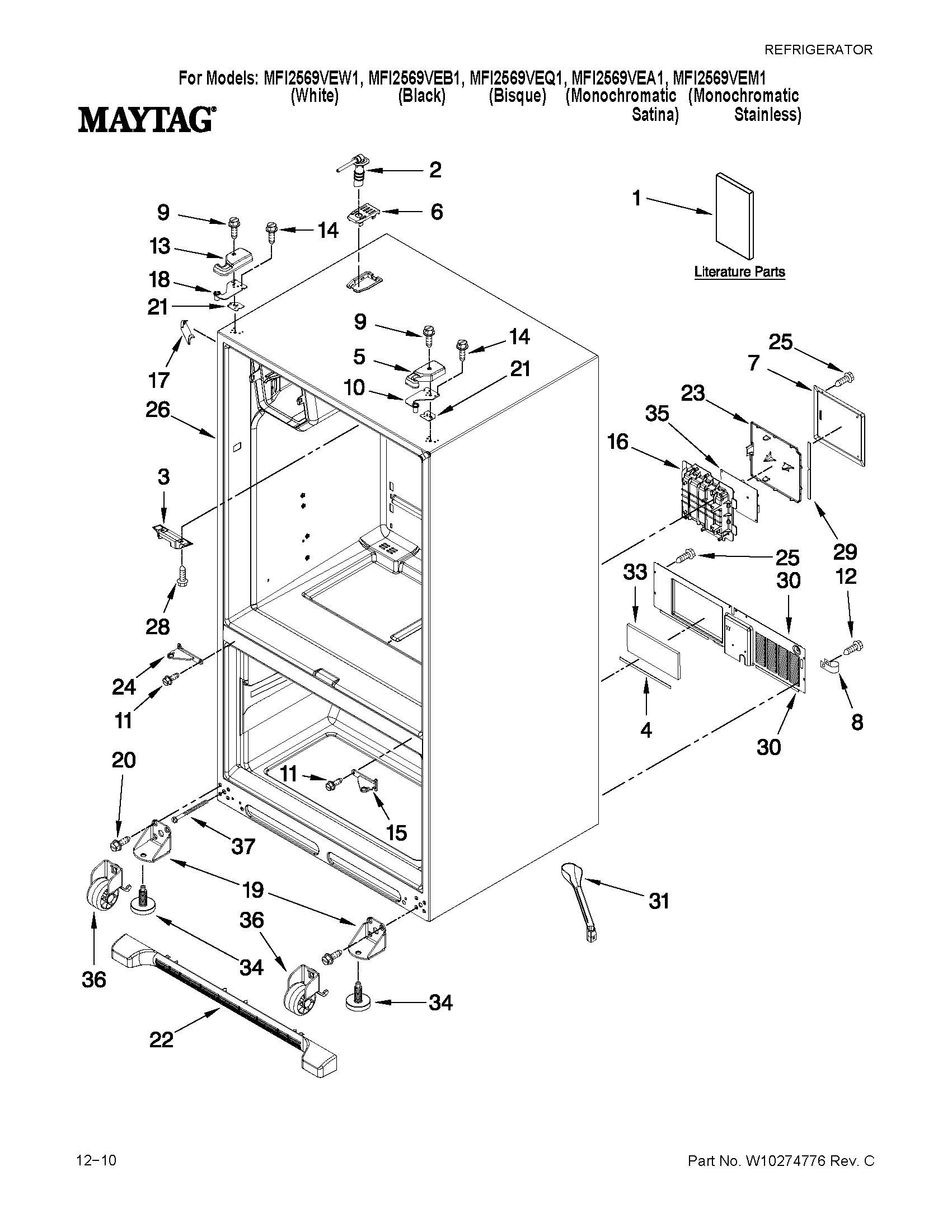 Maytag MFI2569VEM1 cabinet parts diagram